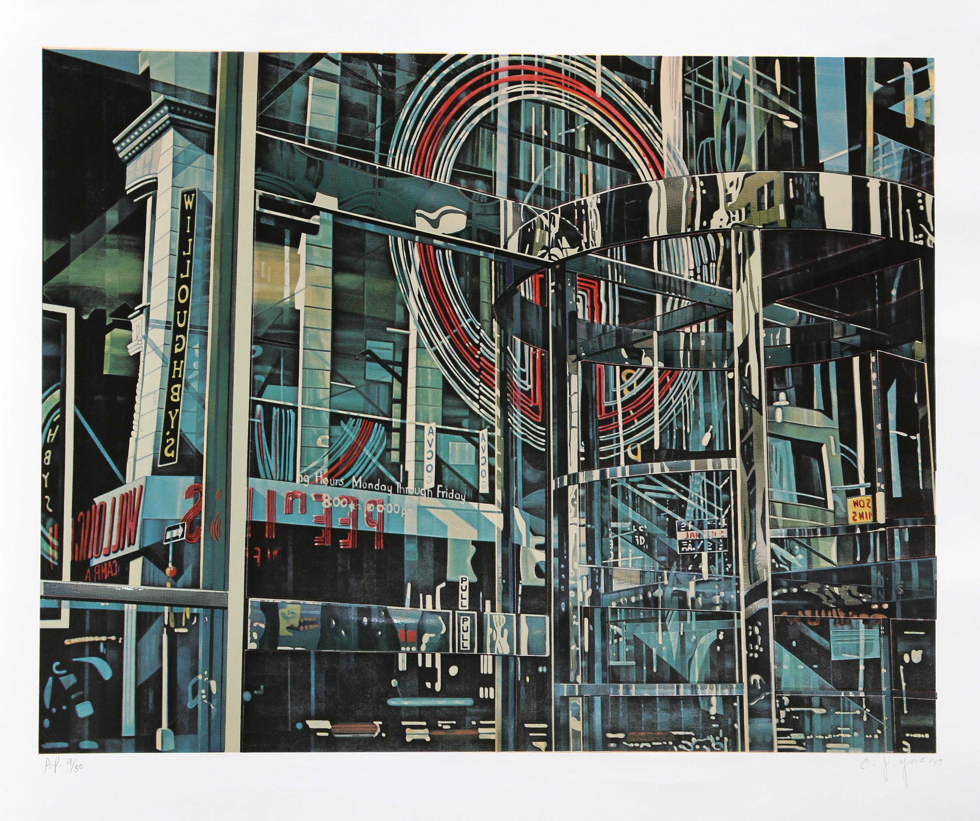 C.J. (Ching Jang) Yao Landscape Print – Building Reflections, Siebdruck von Ching Jang Yao