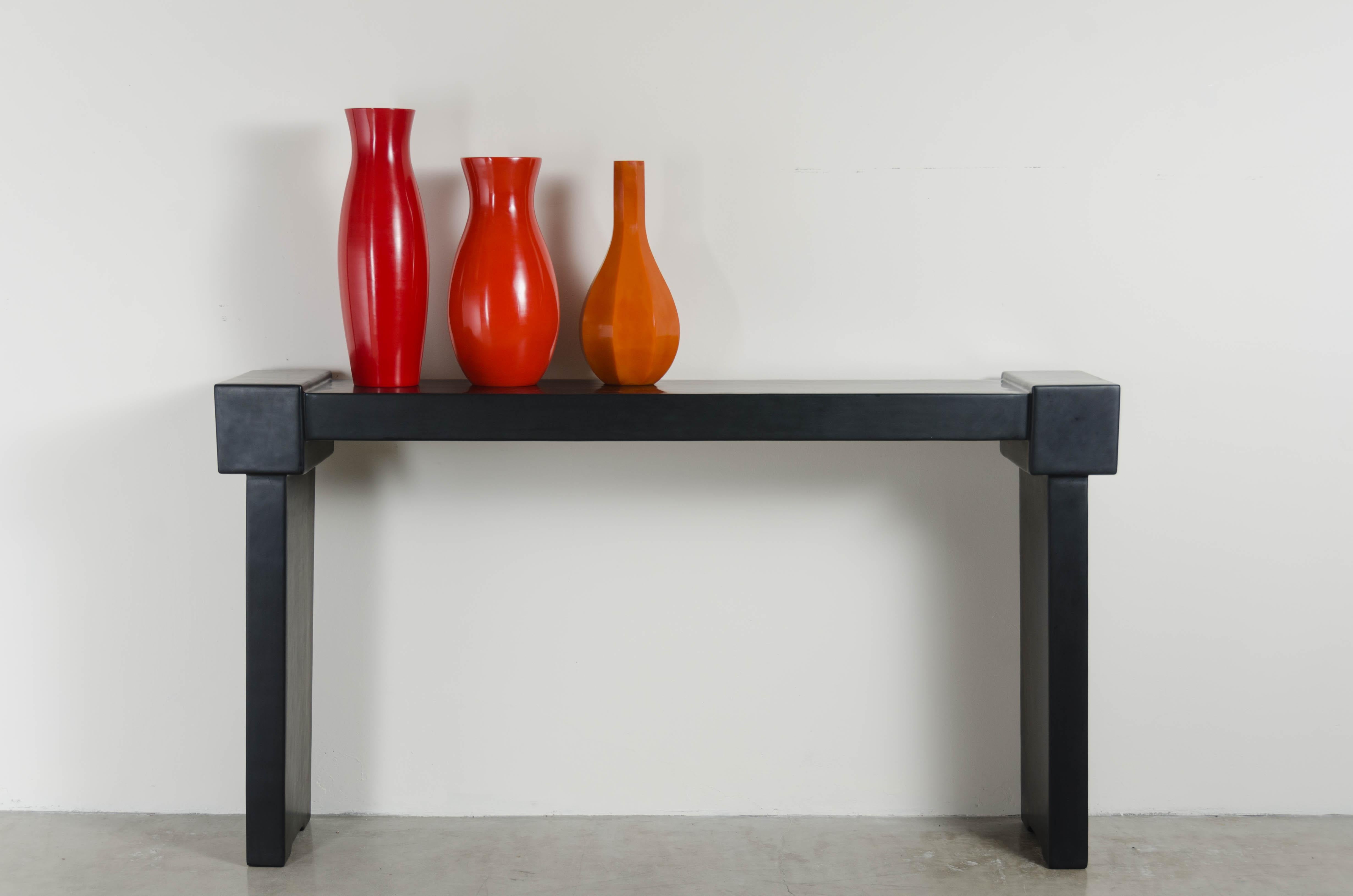 Contemporary Ching Style Console, Black Lacquer by Robert Kuo, Hand Repousse, Limited Edition