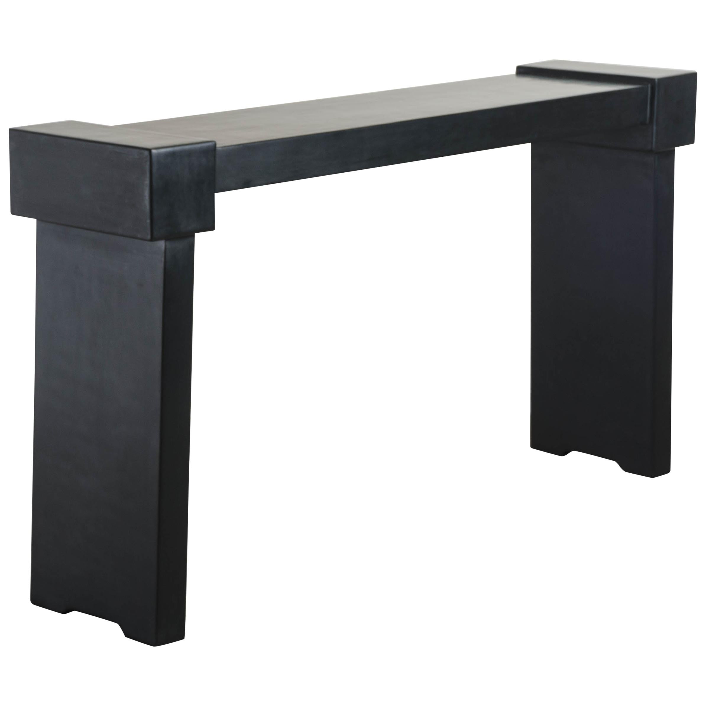 Ching Style Console, Black Lacquer by Robert Kuo, Hand Repousse, Limited Edition