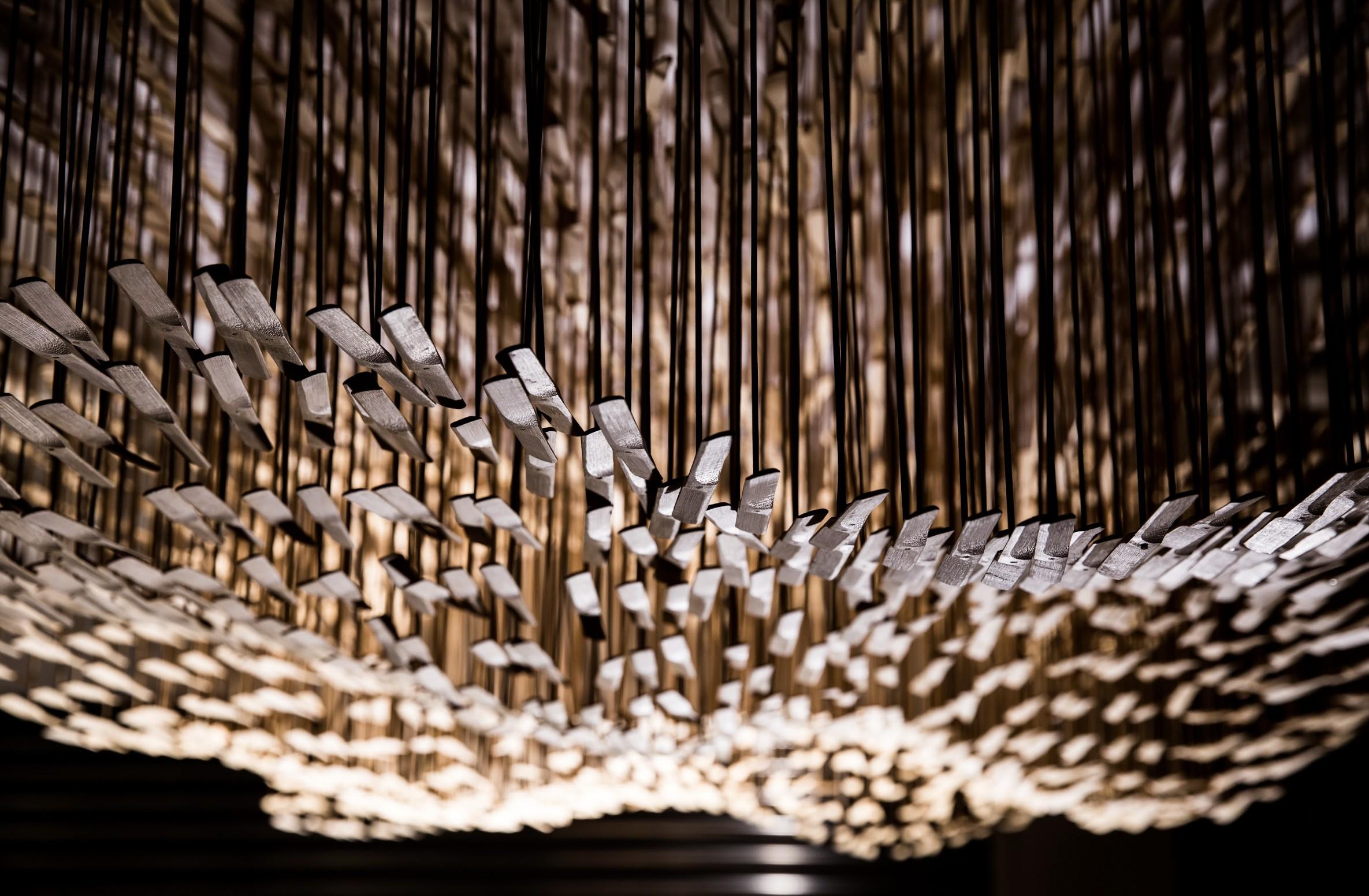 When Mountains meet the Ocean - Brown Abstract Sculpture by Chingke Lin