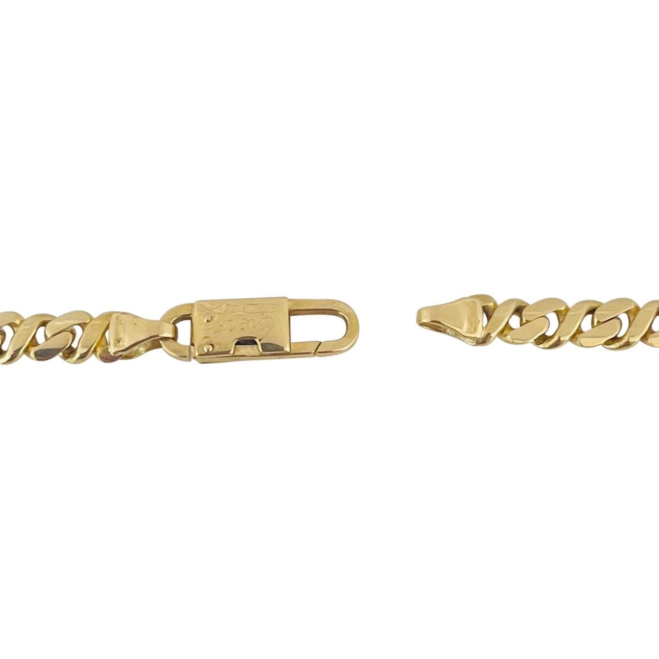 Chini 18 Karat Yellow Gold Solid Fancy Curb Link Chain Necklace, Italy In Good Condition In Guilford, CT