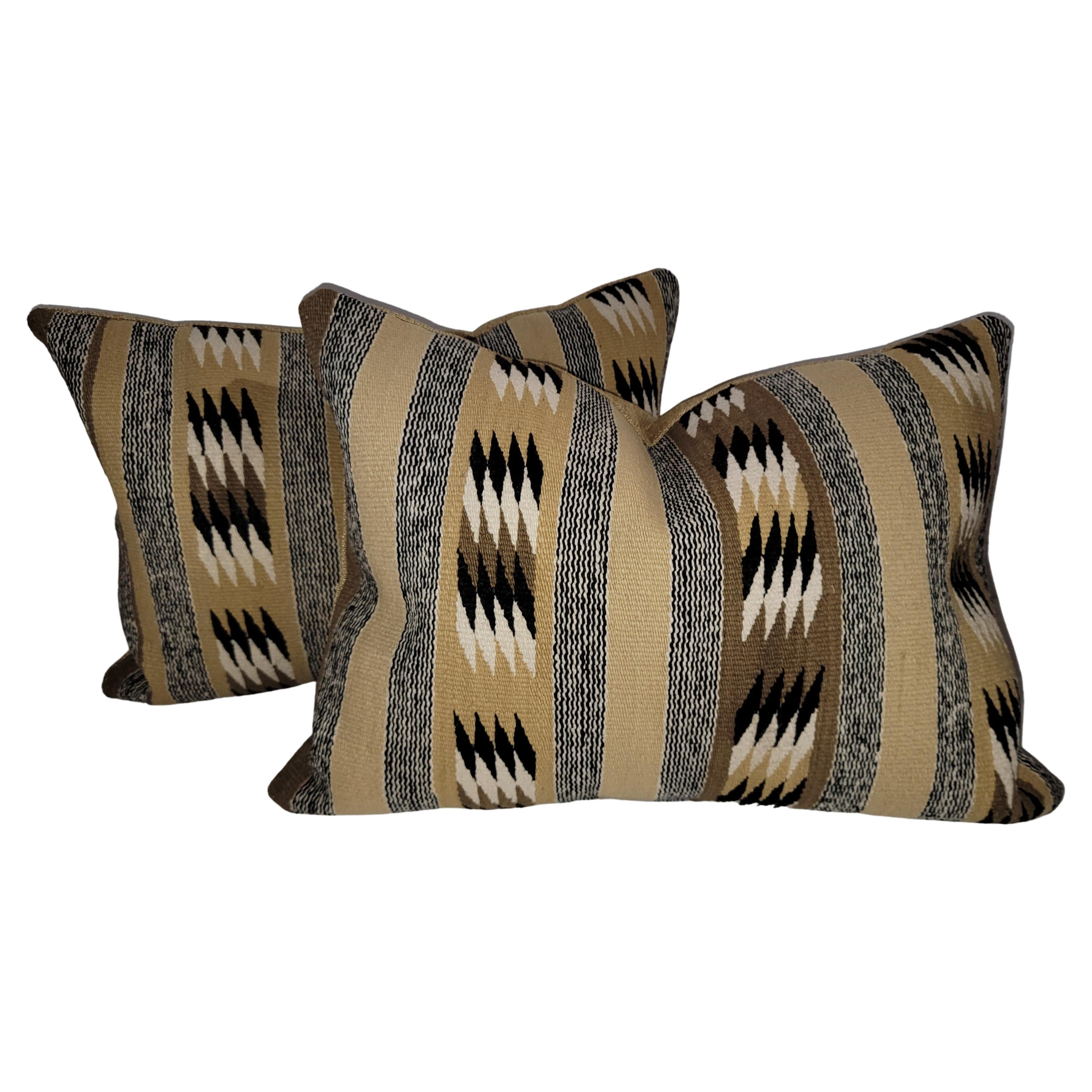 Chinle Navajo Indian Weaving Bolster Pillows, Pair