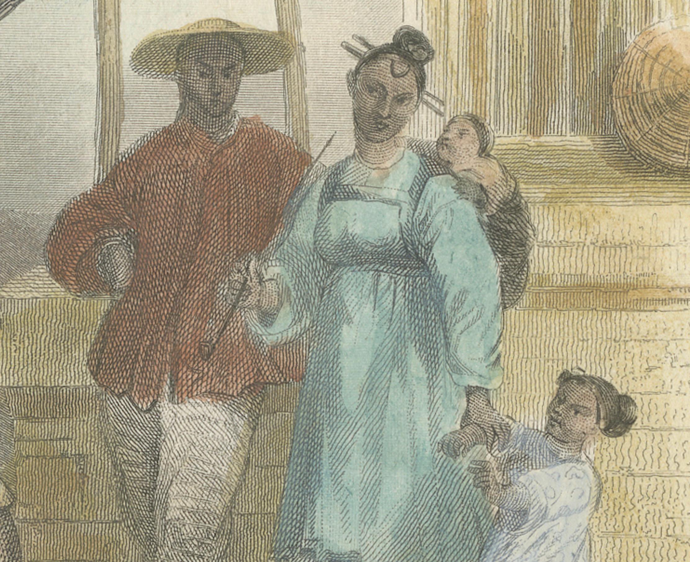 Metà XIX secolo Chinois Condamné à la Cangue: Raffigurazione di punizioni corporali dell'Asia orientale, 1860 in vendita