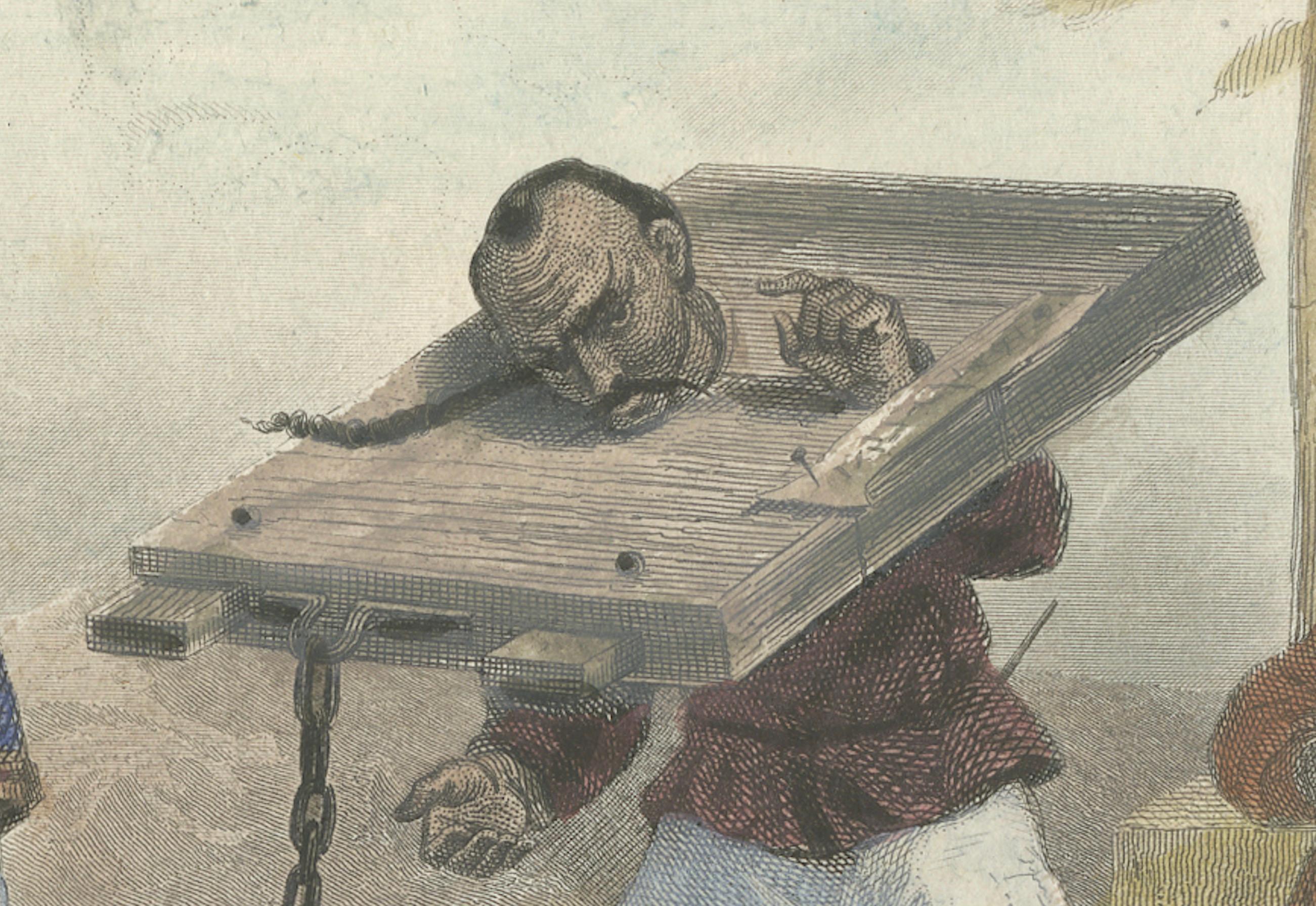 Carta Chinois Condamné à la Cangue: Raffigurazione di punizioni corporali dell'Asia orientale, 1860 in vendita