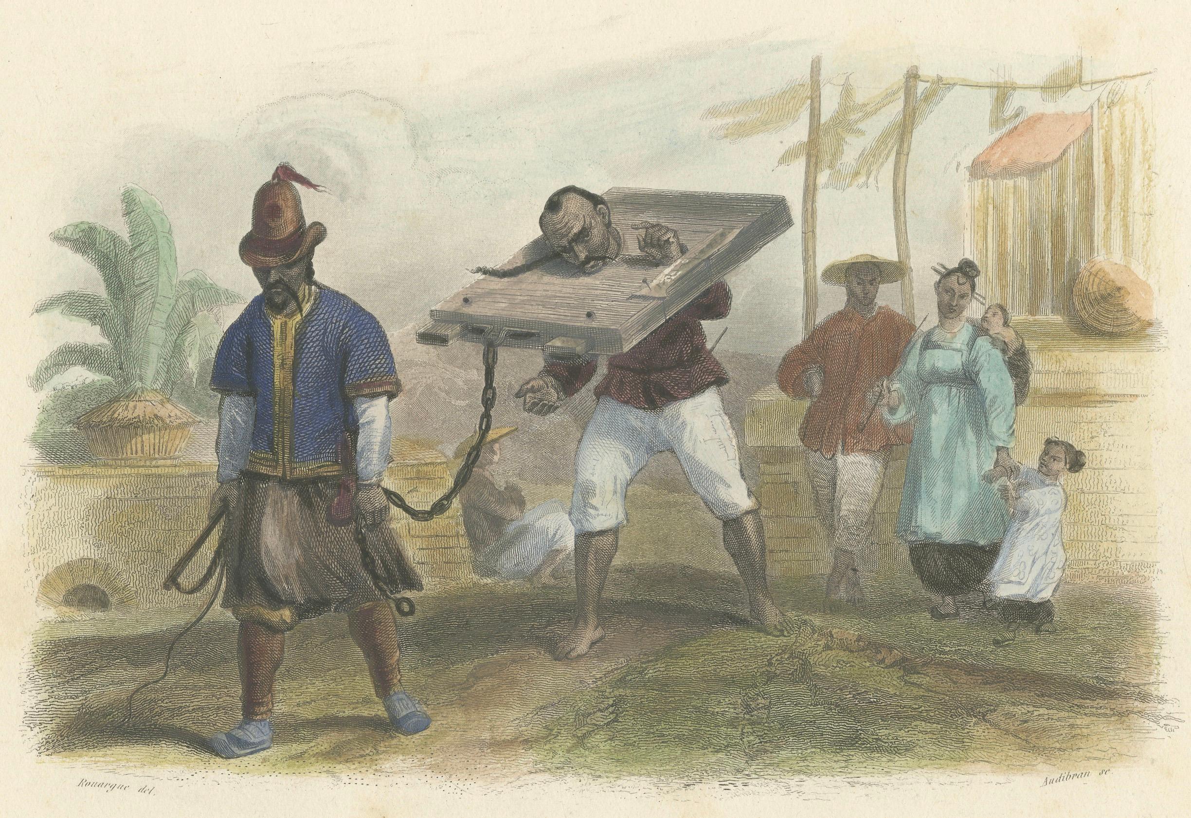 Chinois Condamné à la Cangue: Raffigurazione di punizioni corporali dell'Asia orientale, 1860 in vendita 1