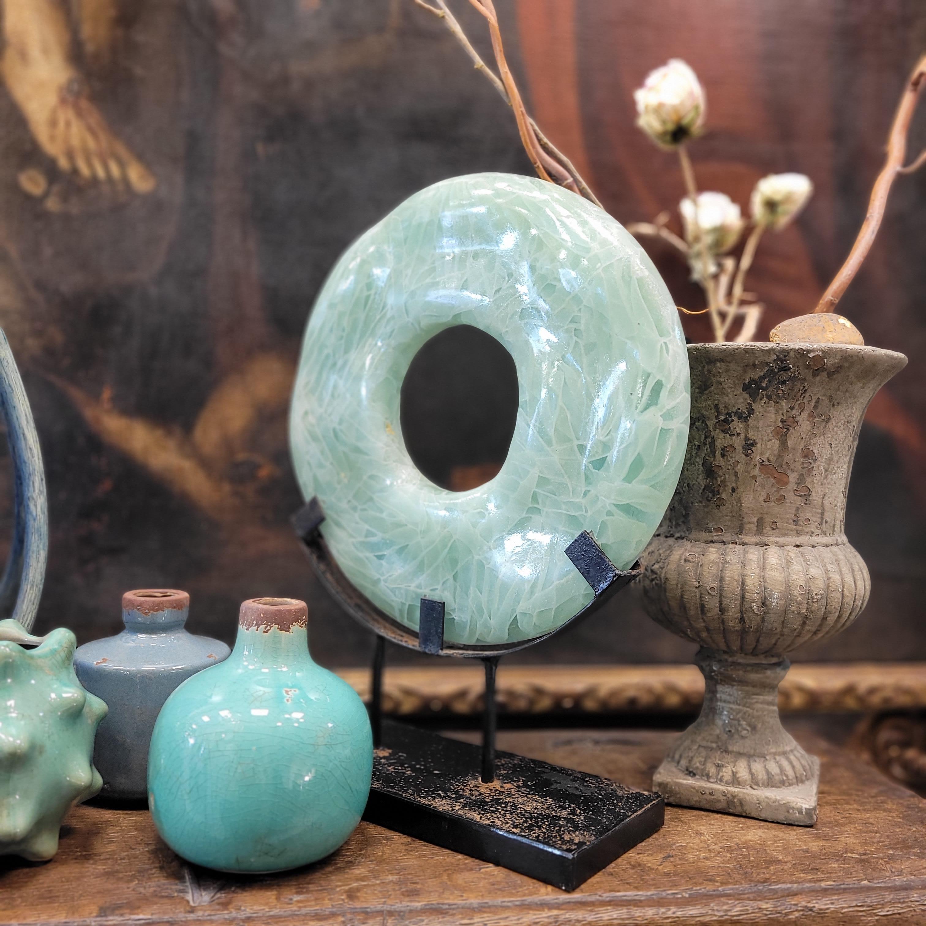 Sculpture de disque bi céladon vert de Chinois, minéraux et forgeage en vente 11