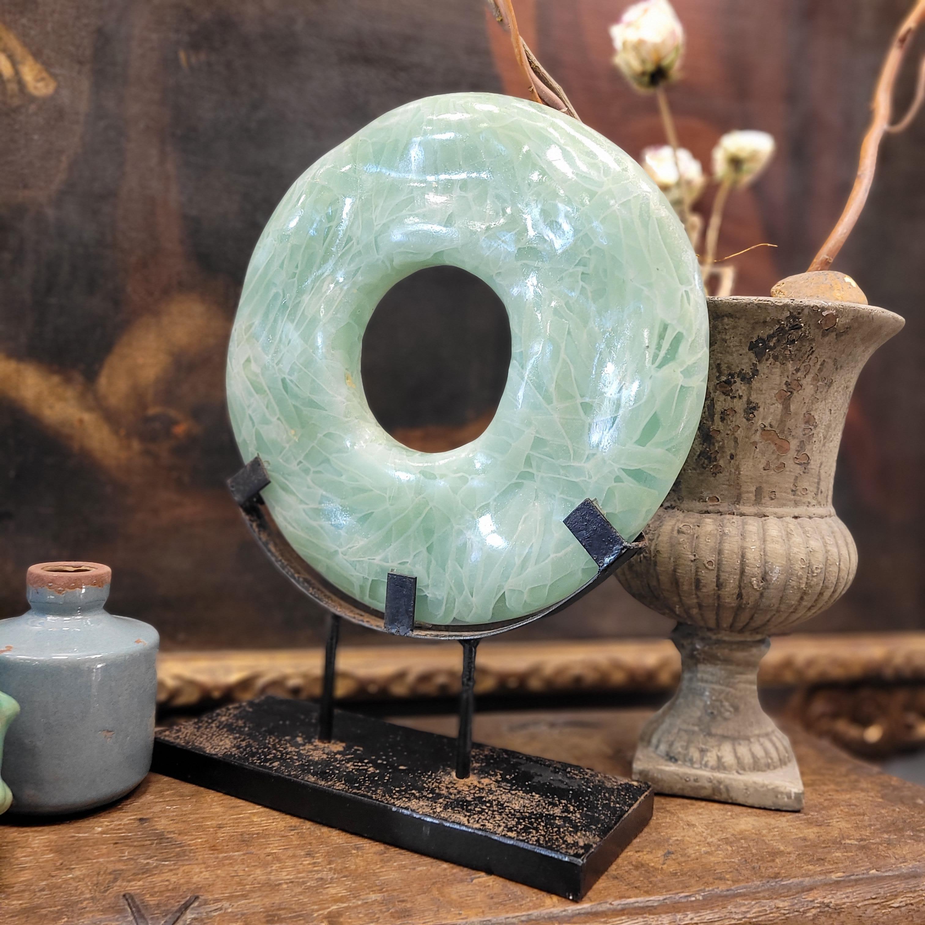 Sculpture de disque bi céladon vert de Chinois, minéraux et forgeage en vente 12