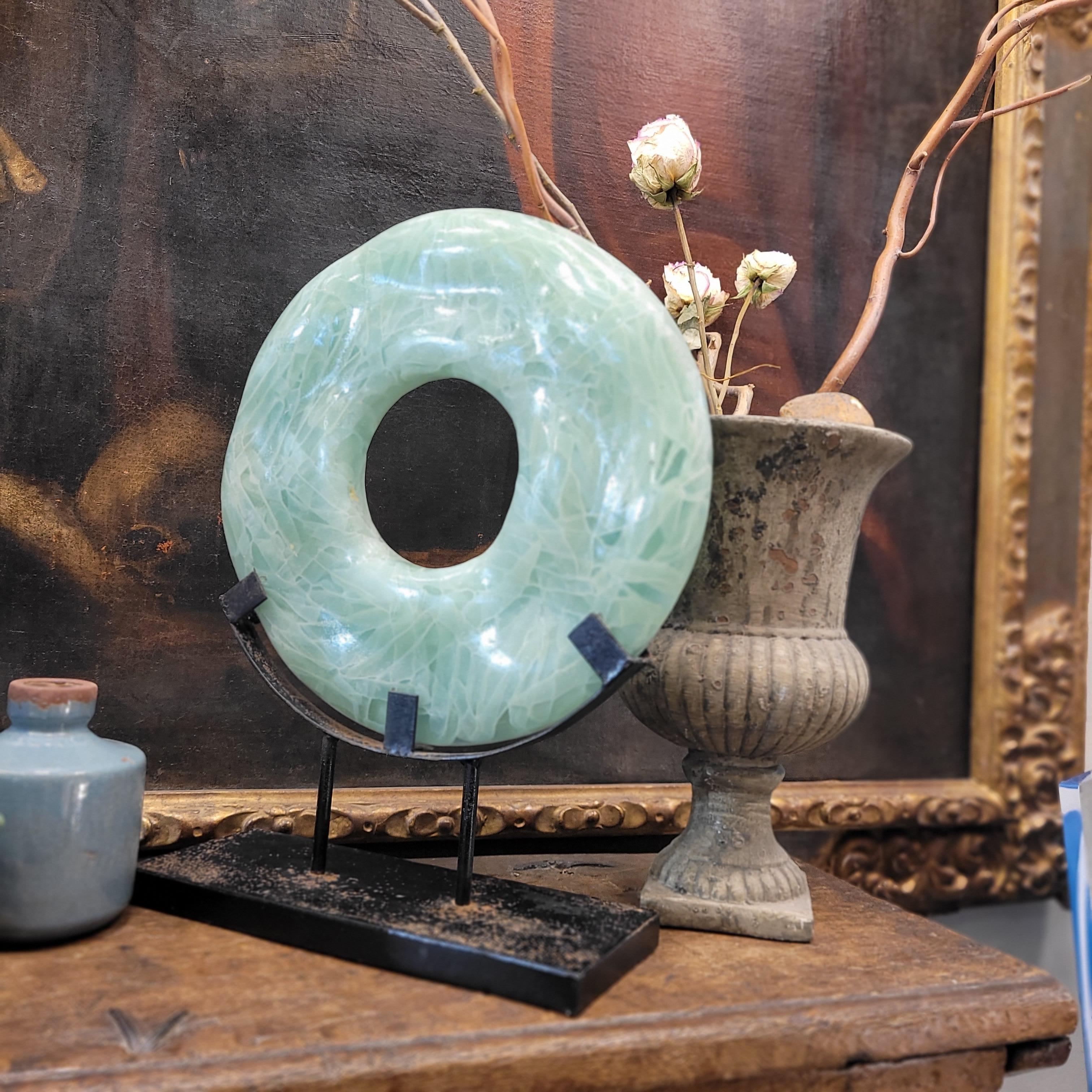 Sculpture de disque bi céladon vert de Chinois, minéraux et forgeage en vente 13