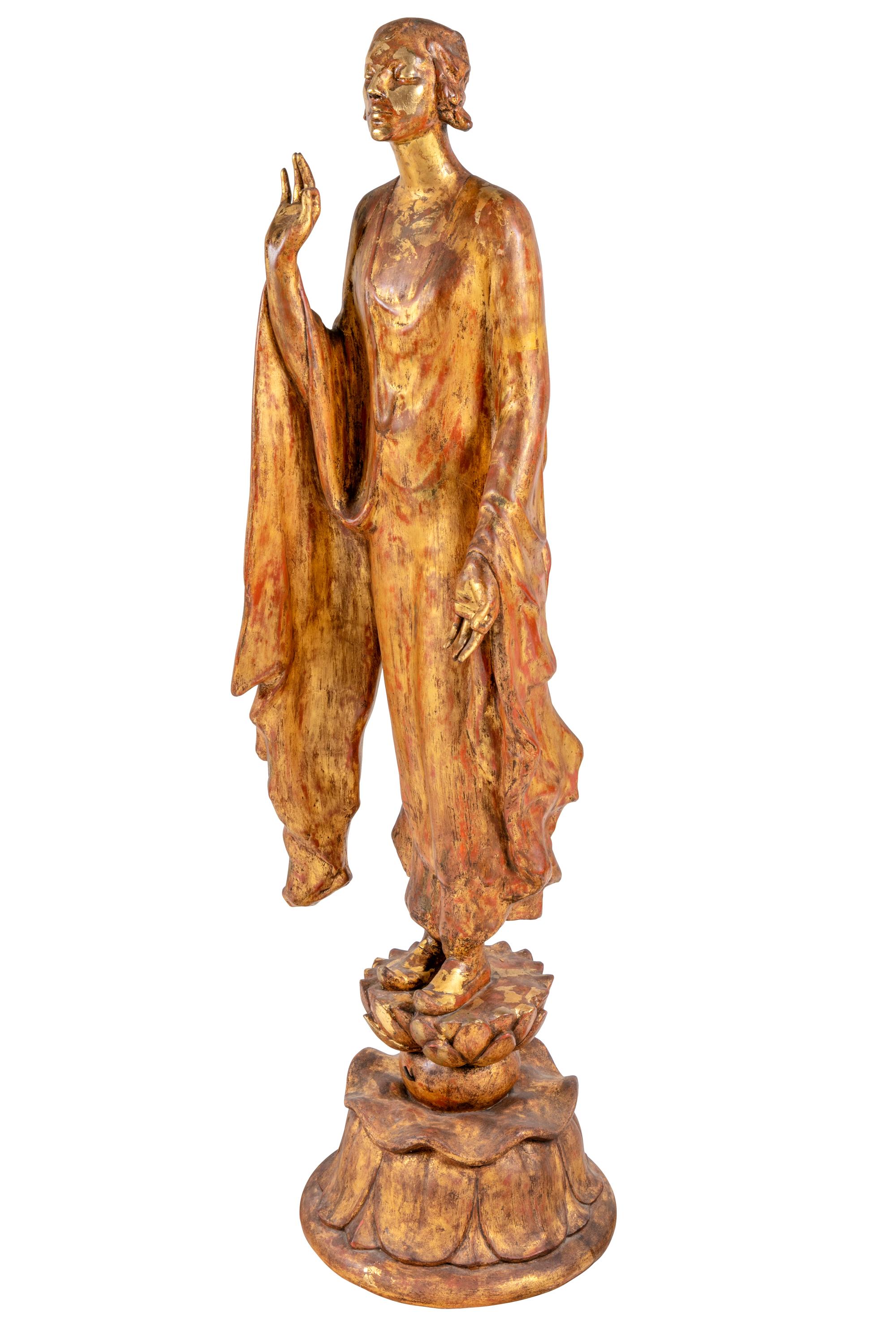 This sculpture, a self portrait which stylistically mixes Art Nouveau and orientalism, is among her earliest successes. This piece is the original sculpted plaster version which she gilded. Two bronze and one marble were created in 1914. The marble