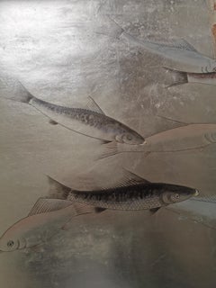 Chinoiser Panel Hand Painted Wallpaper on Silver Metallic /Panel