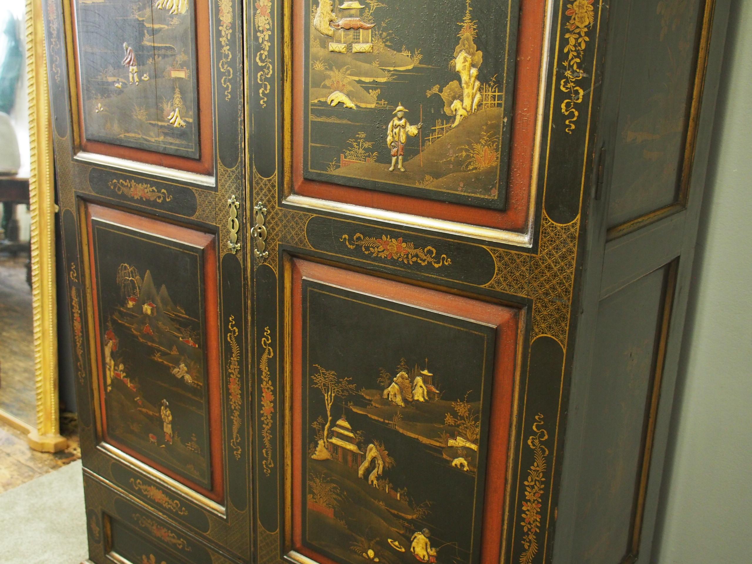 Lacquer Chinoiserie 2-Door Wardrobe For Sale