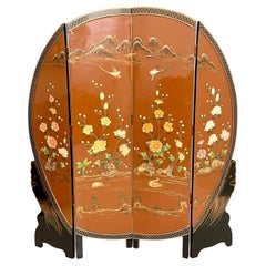 Chinoiserie and Black Lacquer Four-Panel Folding Screen Room Divider, 1930s