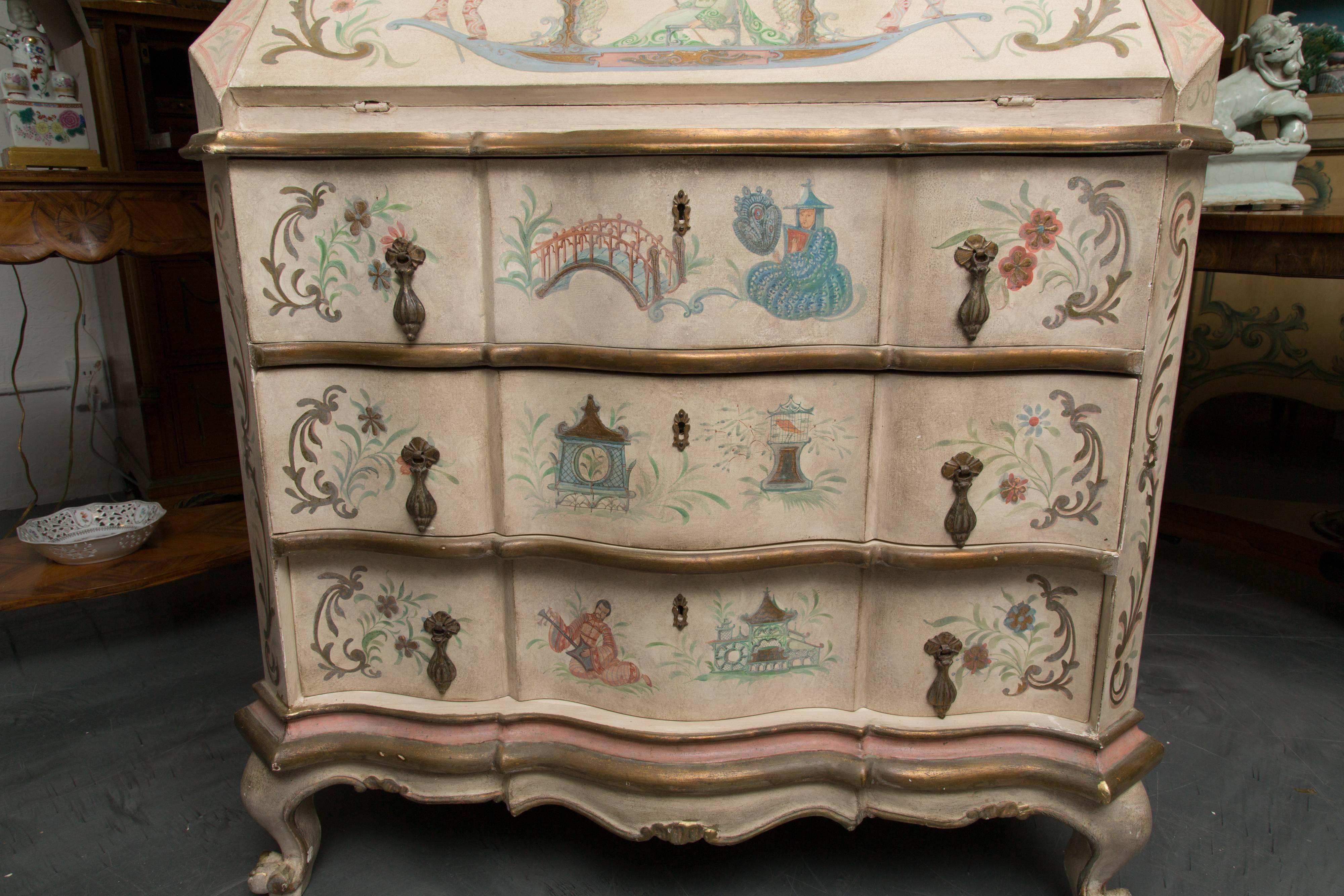 Chinoiserie and Cream-Painted Italian Queen Anne Style Secretary 6
