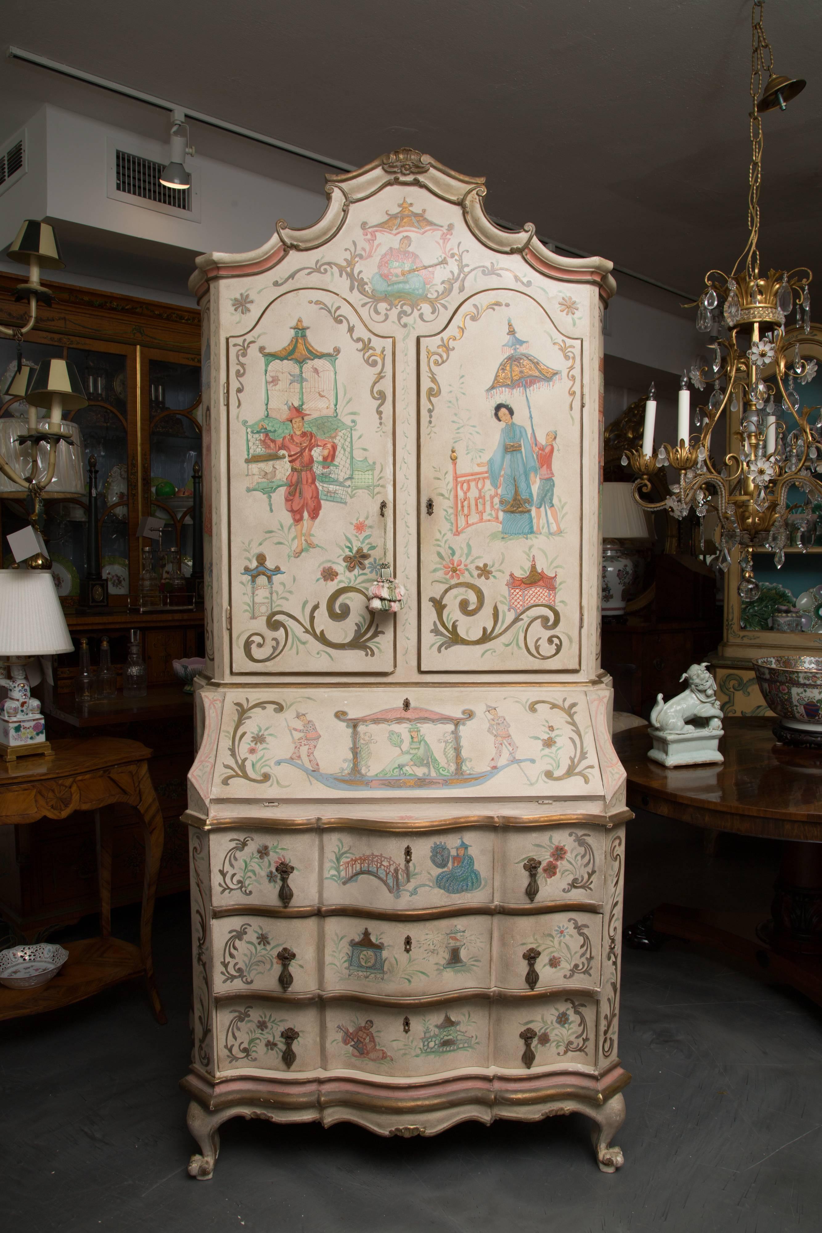 Chinoiserie and Cream-Painted Italian Queen Anne Style Secretary 12