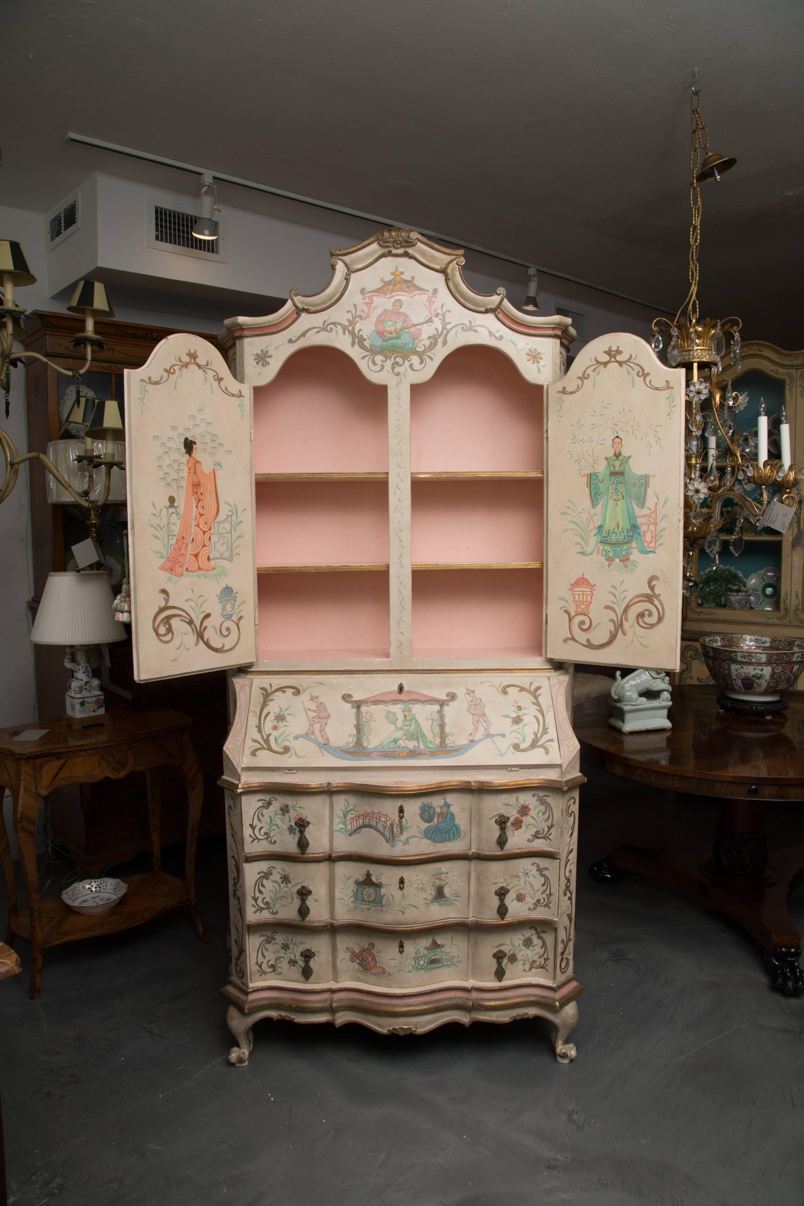 Chinoiserie and Cream-Painted Italian Queen Anne Style Secretary 13