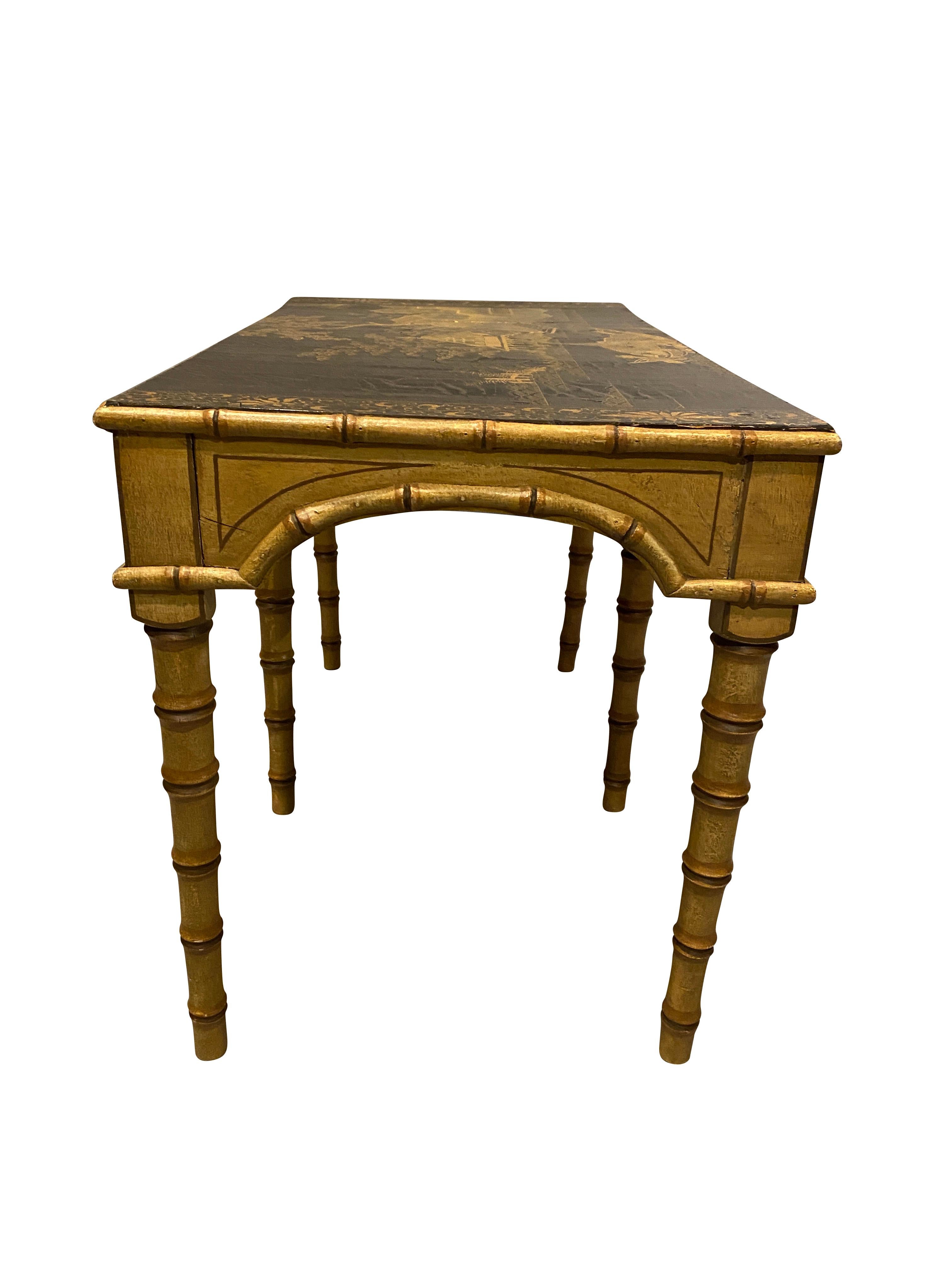 European Chinoiserie and Faux Bamboo Coffee Table For Sale