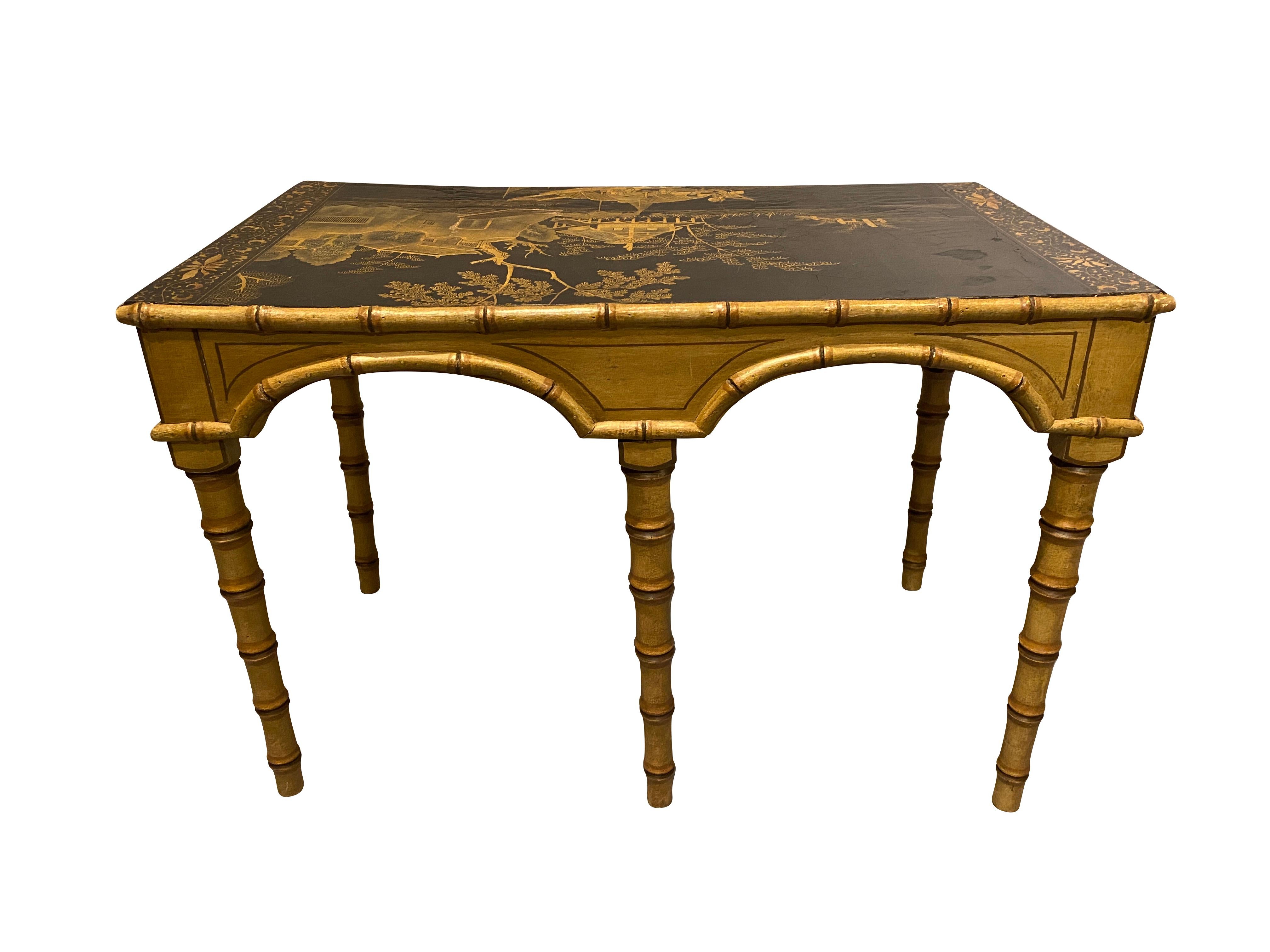 Chinoiserie and Faux Bamboo Coffee Table In Good Condition For Sale In Essex, MA