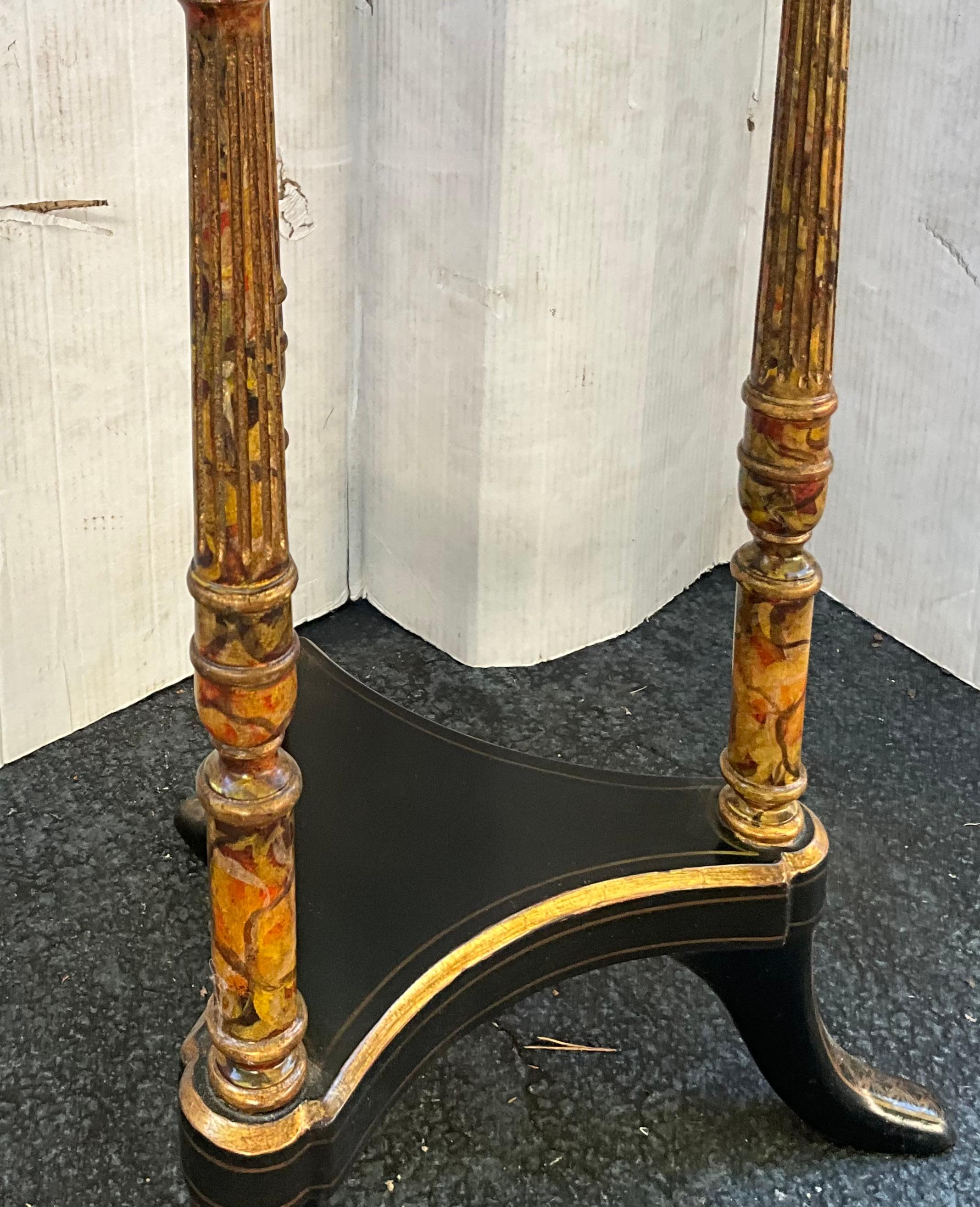 American Chinoiserie and Faux Marble Painted Cocktail Gueridon / Table W/ Brass Gallery For Sale