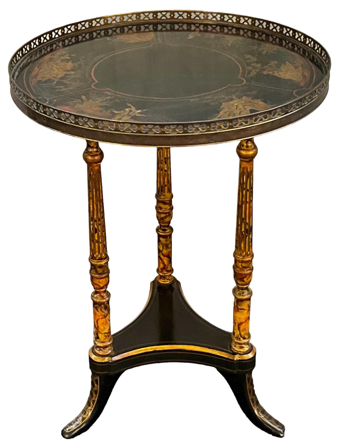 Chinoiserie and Faux Marble Painted Cocktail Gueridon / Table W/ Brass Gallery For Sale 1