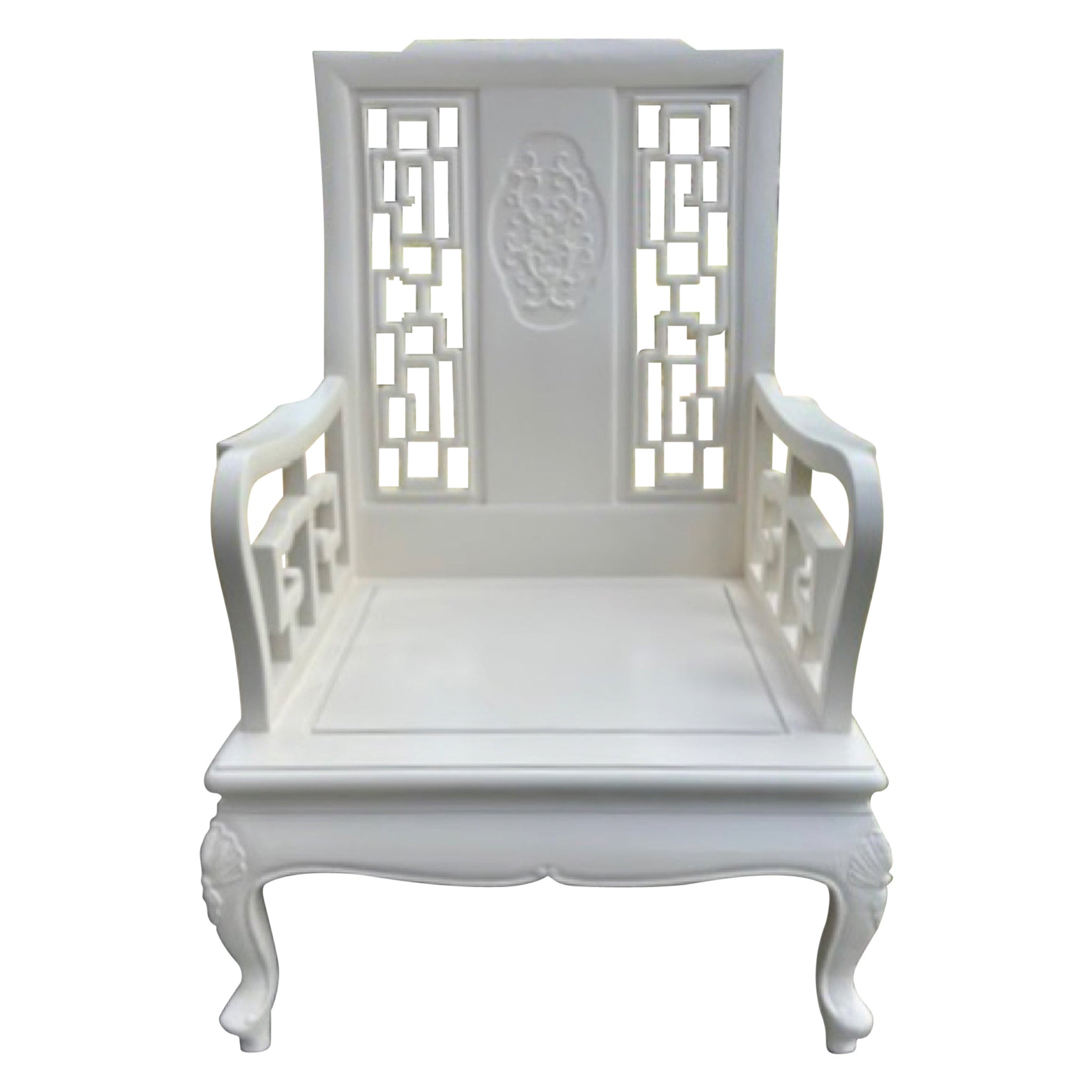 Chaise à accoudoirs Chinoiserie en finition laquée ivoire frais #2 en vente
