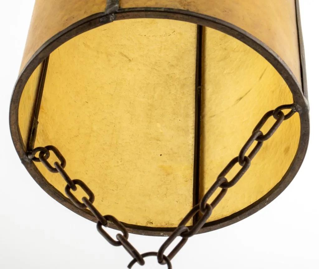 Chinoiserie Art Deco Period Polychromed Wrought Iron Pendant Chandelier Lantern For Sale 4