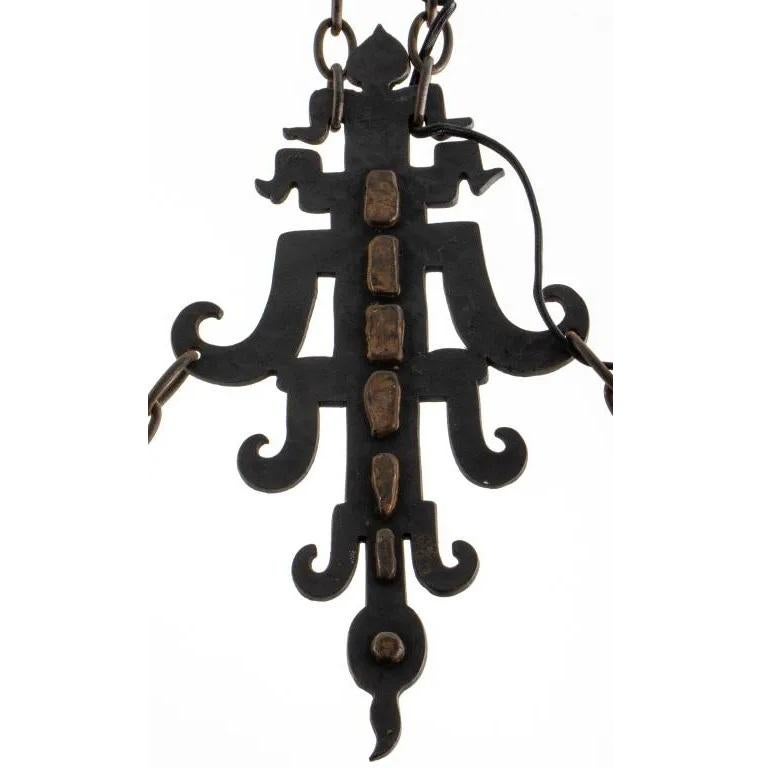 Gilt Chinoiserie Art Deco Period Polychromed Wrought Iron Pendant Chandelier Lantern For Sale