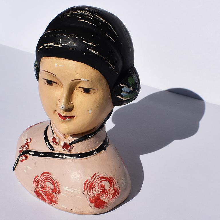 American Chinoiserie Asian Chalkware Bust of a Woman Attributed to Esther Hunt, 1920s