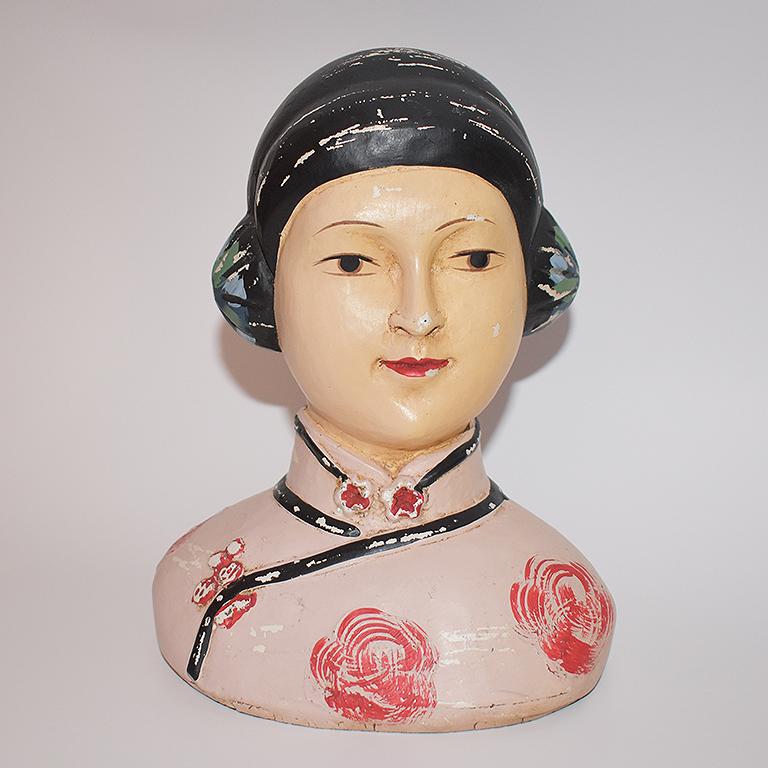 20th Century Chinoiserie Asian Chalkware Bust of a Woman Attributed to Esther Hunt, 1920s