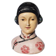 Vintage Chinoiserie Asian Chalkware Bust of a Woman Attributed to Esther Hunt, 1920s