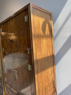 Chinoiserie Asian Drexel Heritage Armoires Cabinets in Wood, a Pair