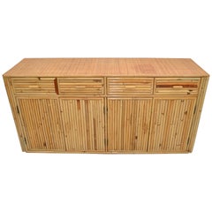 Chinoiserie Asian Modern Bamboo and Handwoven Cane Top Dresser, Credenza, 1970s