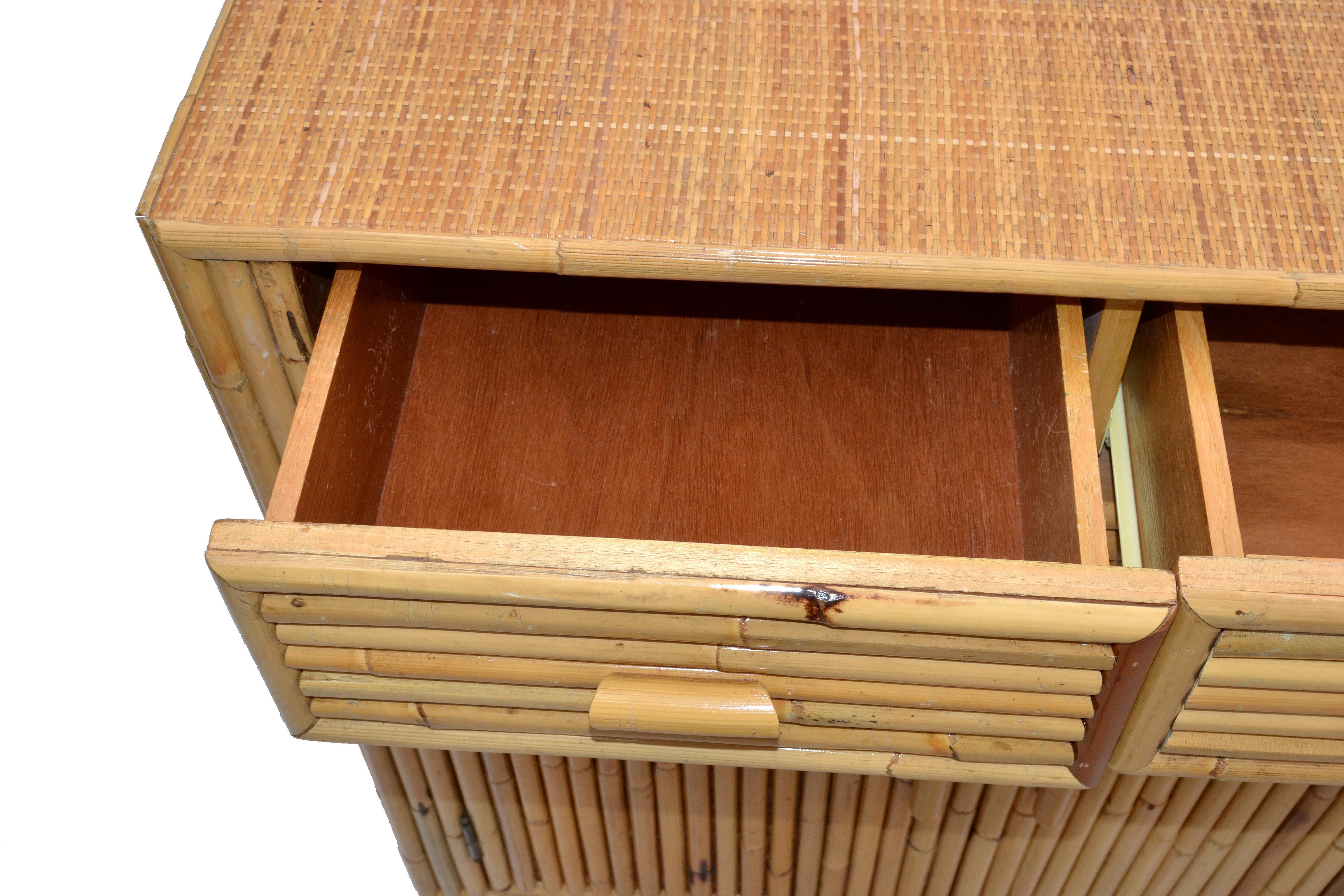 Chinoiserie Asian Modern Bamboo and Handwoven Cane Top Dresser, Credenza, 1970s 3