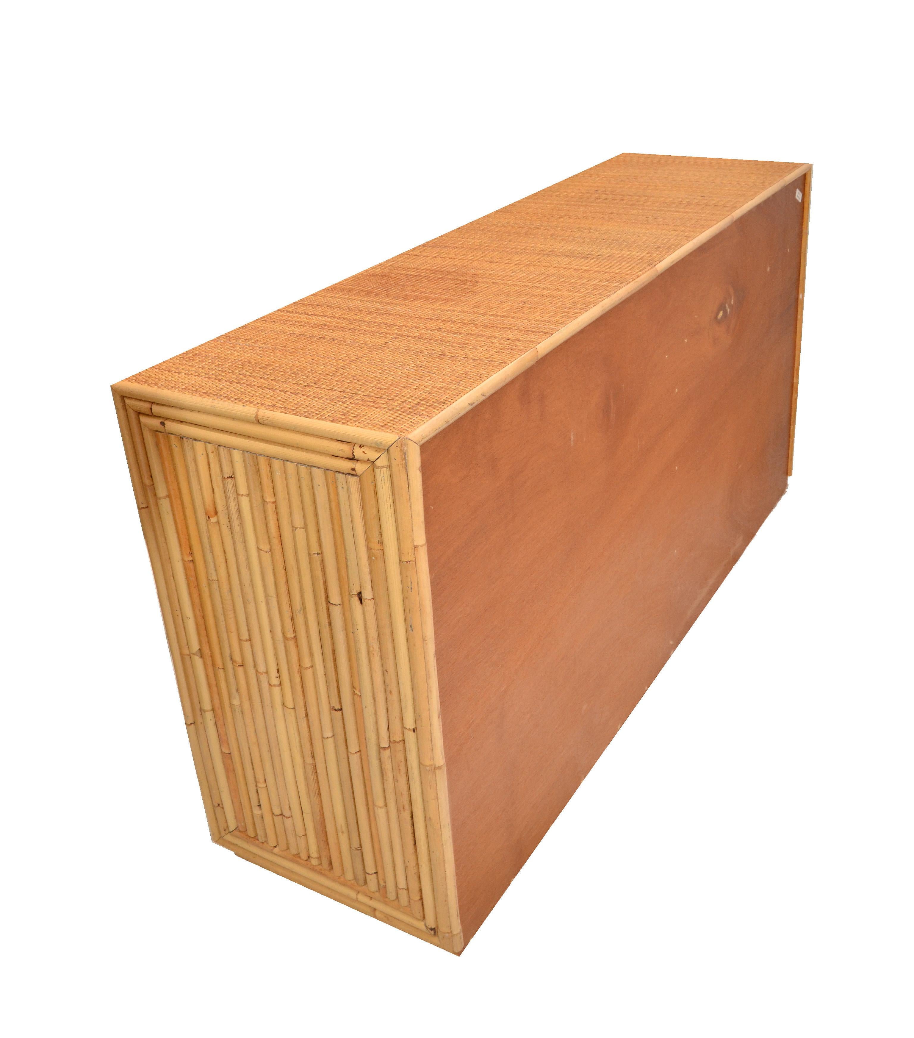 Chinoiserie Asian Modern Bamboo and Handwoven Cane Top Dresser, Credenza, 1970s 5