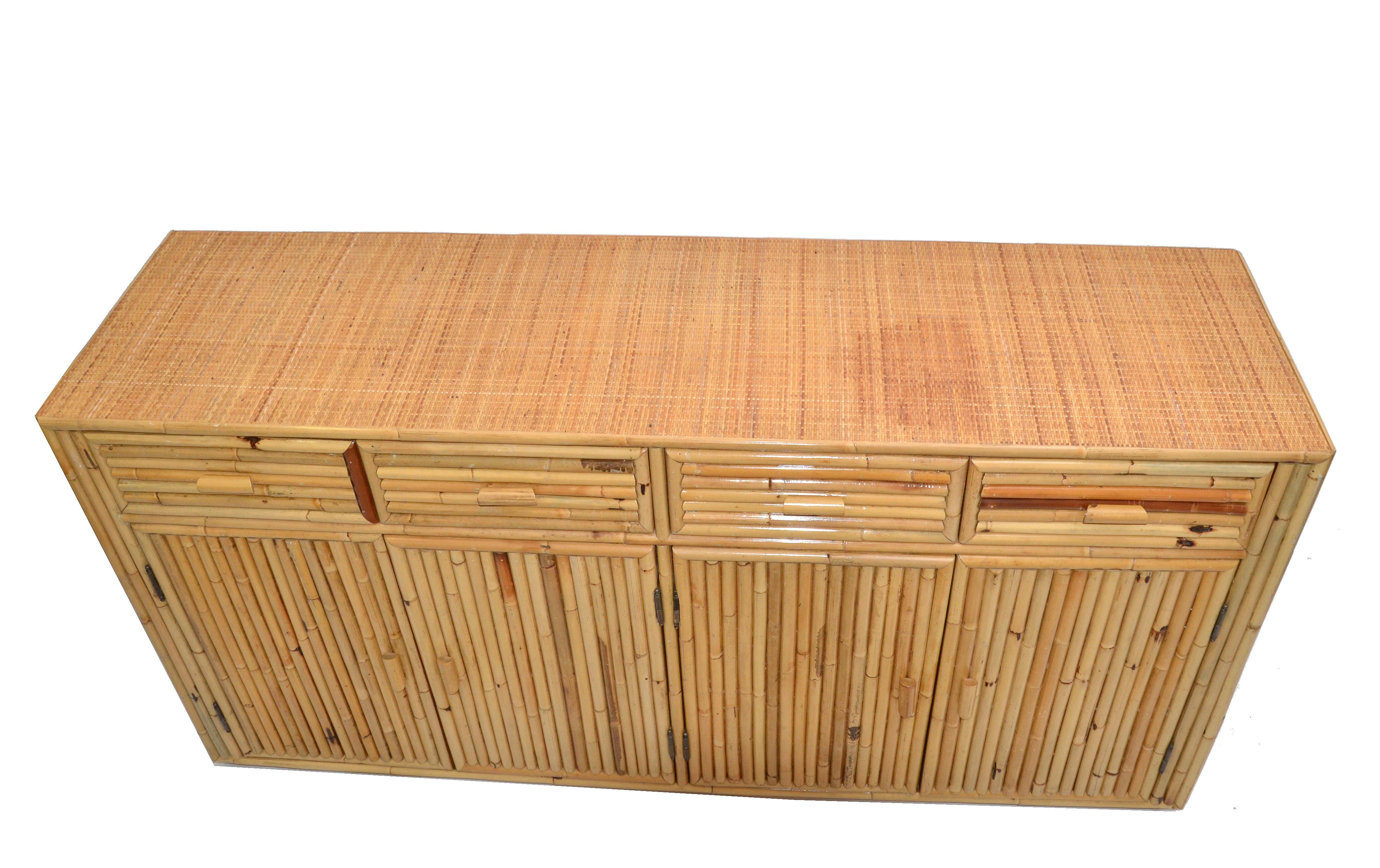 Chinoiserie Asian Modern Bamboo and Handwoven Cane Top Dresser, Credenza, 1970s 7