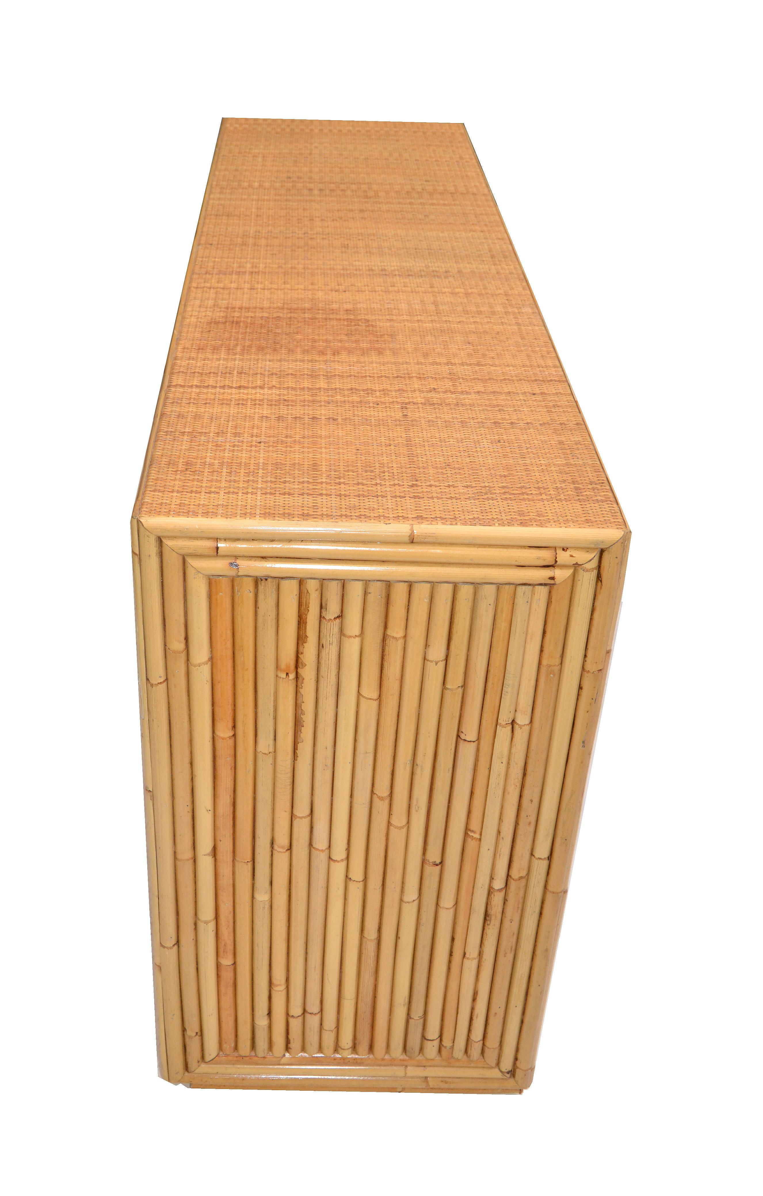 Chinoiserie Asian Modern Bamboo and Handwoven Cane Top Dresser, Credenza, 1970s 2