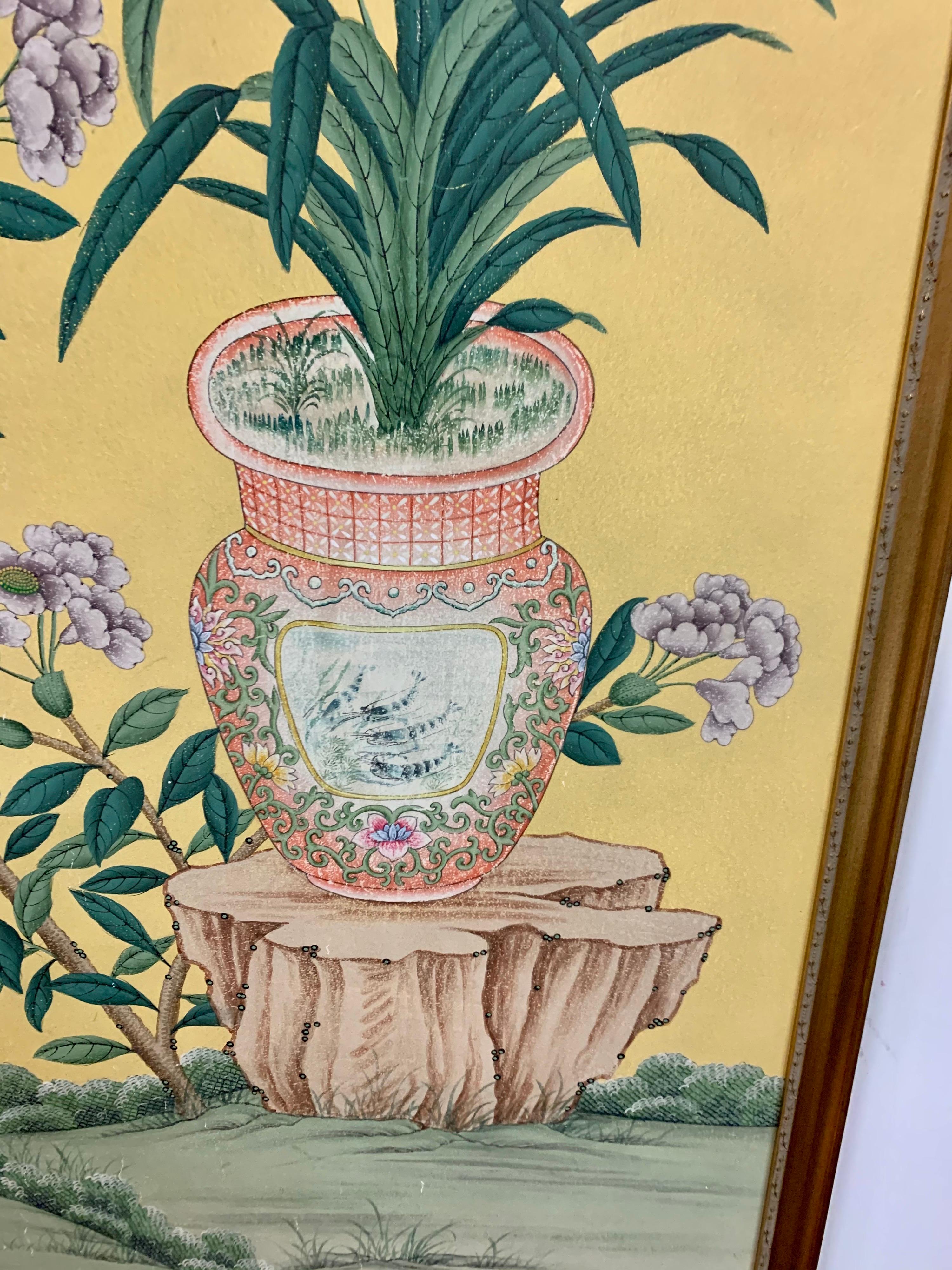 Chinoiserie Asian Painting on Board In Good Condition In West Hartford, CT