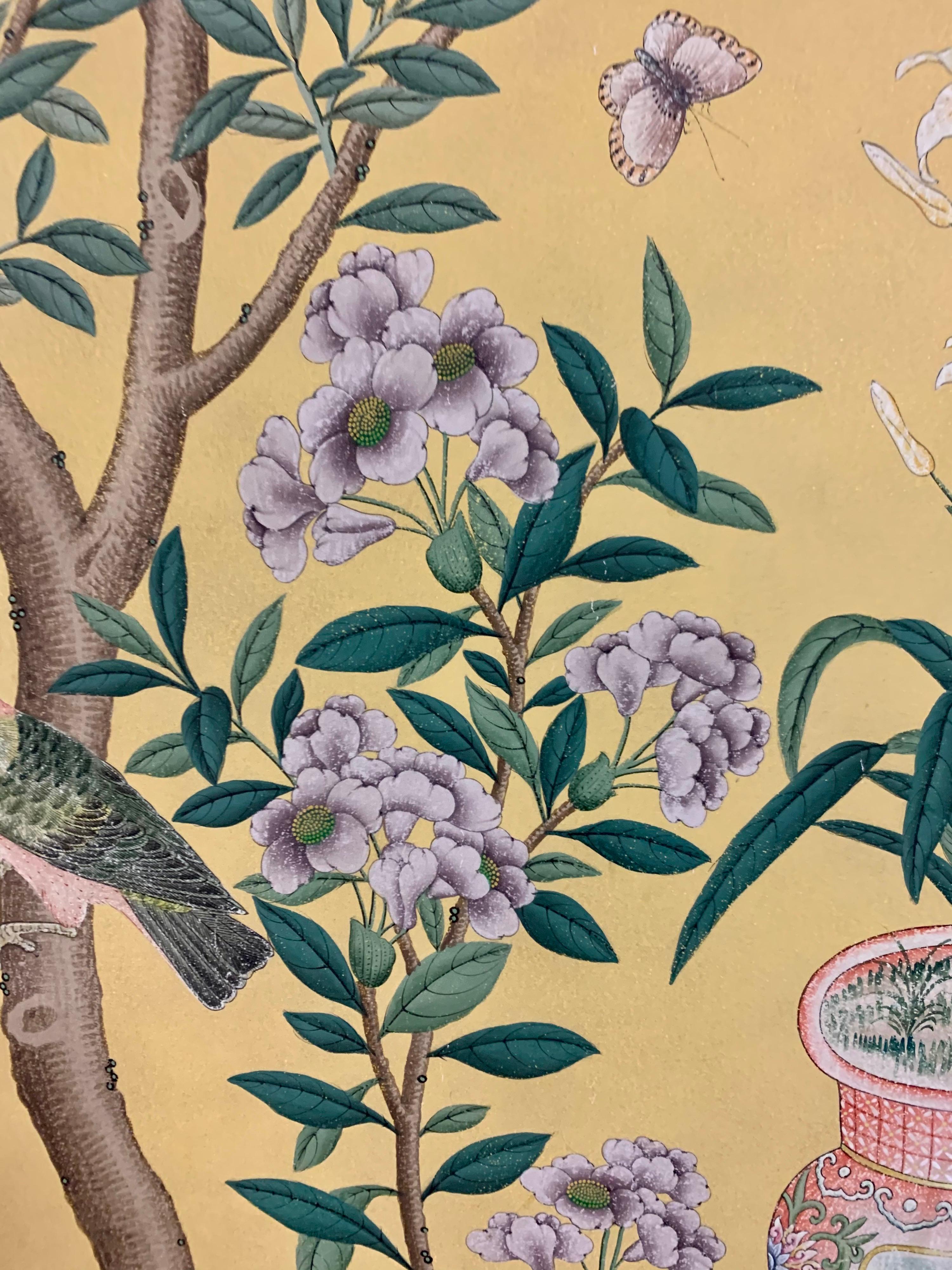 Wood Chinoiserie Asian Painting on Board