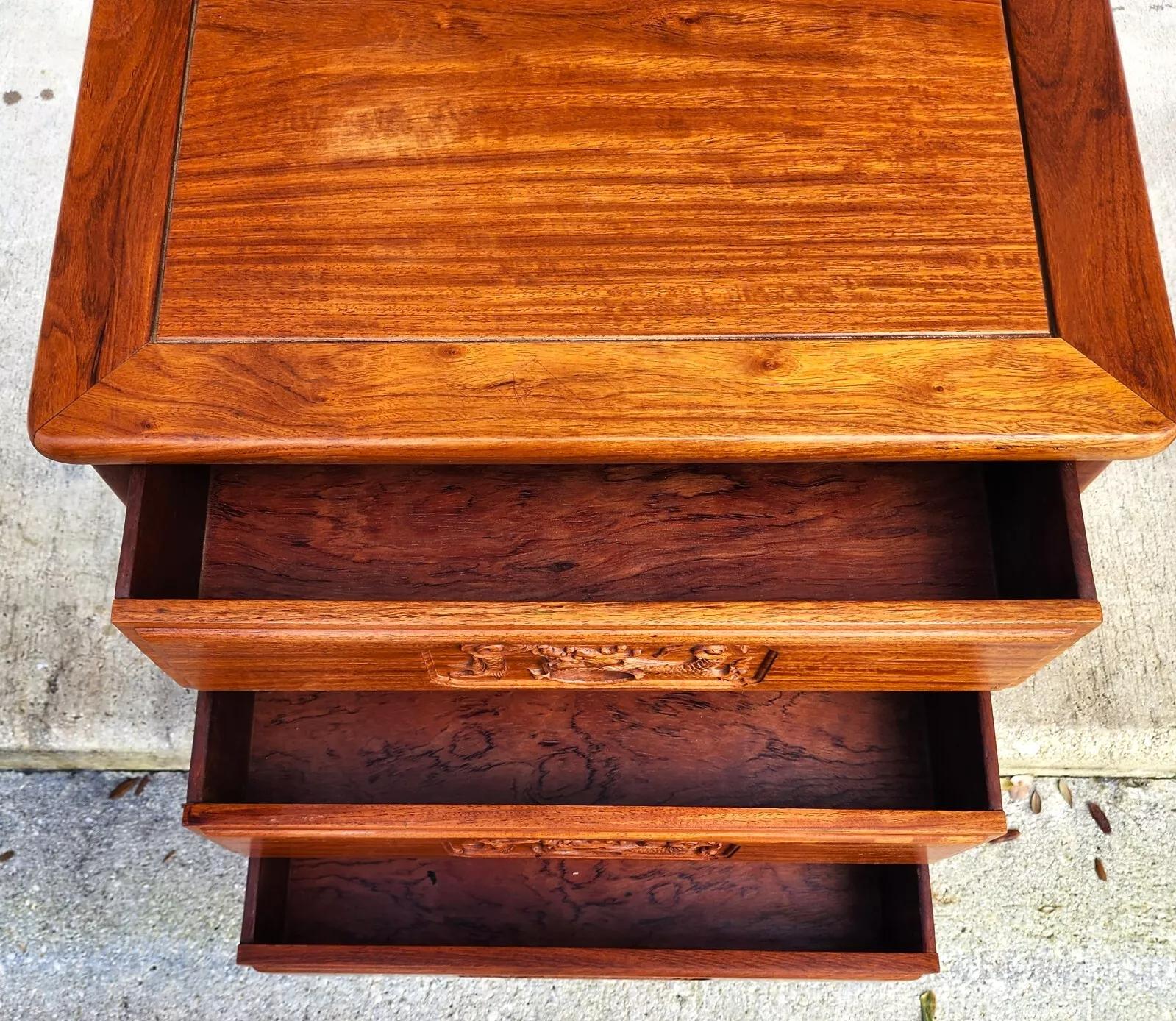 Chinoiserie Asian Rosewood Nightstands Chests Pair For Sale 7