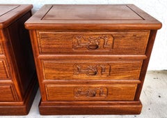 Chinoiserie Asian Rosewood Nightstands Chests Pair