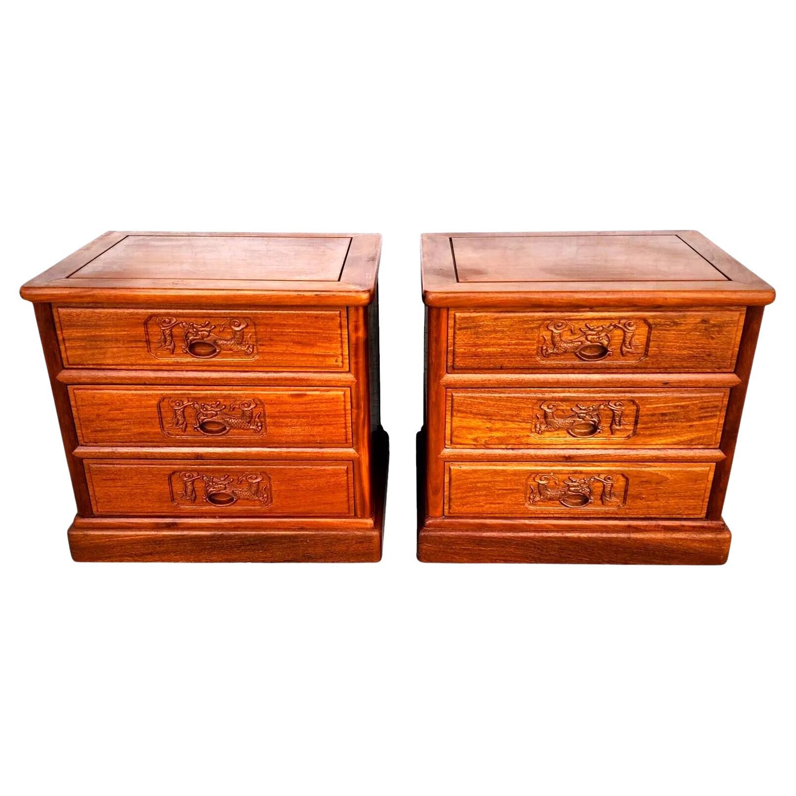 Chinoiserie Asiatisch Palisander Nachttische Truhen Paar