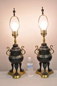 Chinoiserie Asian Verdigris Green Bronze Censor Table Lamp by Wildwood - a Pair