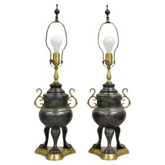 Paire de lampes de bureau Censor en bronze vert chinoiserie asiatique par Wildwood
