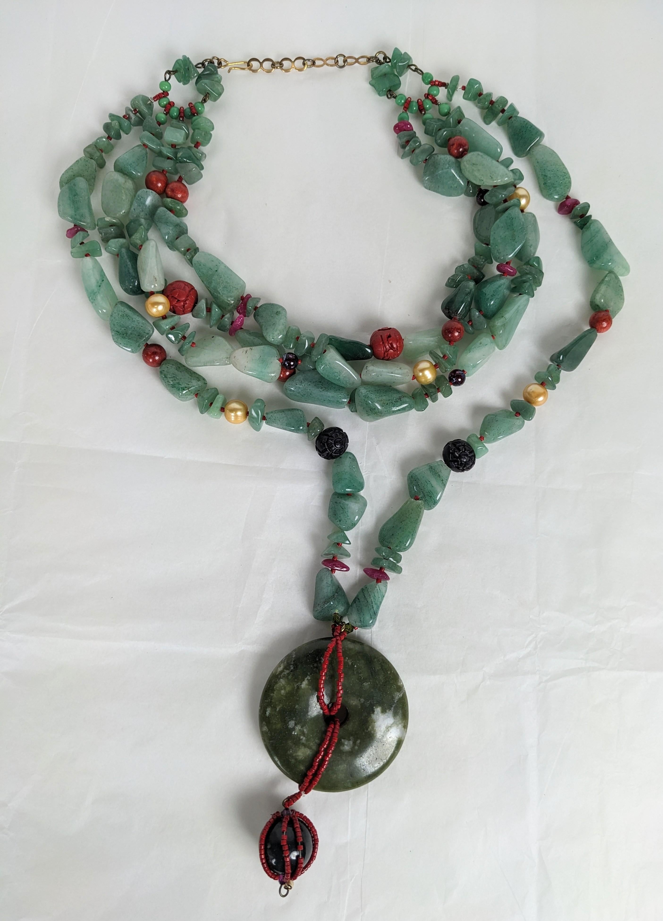 Artigiano Collana Chinoiserie Avventurina e Cinabro in vendita