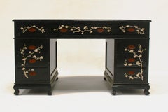 Chinoiserie Back Lacquered Art Deco Mother of Pearl Inlay Desk, Spain, 1940s
