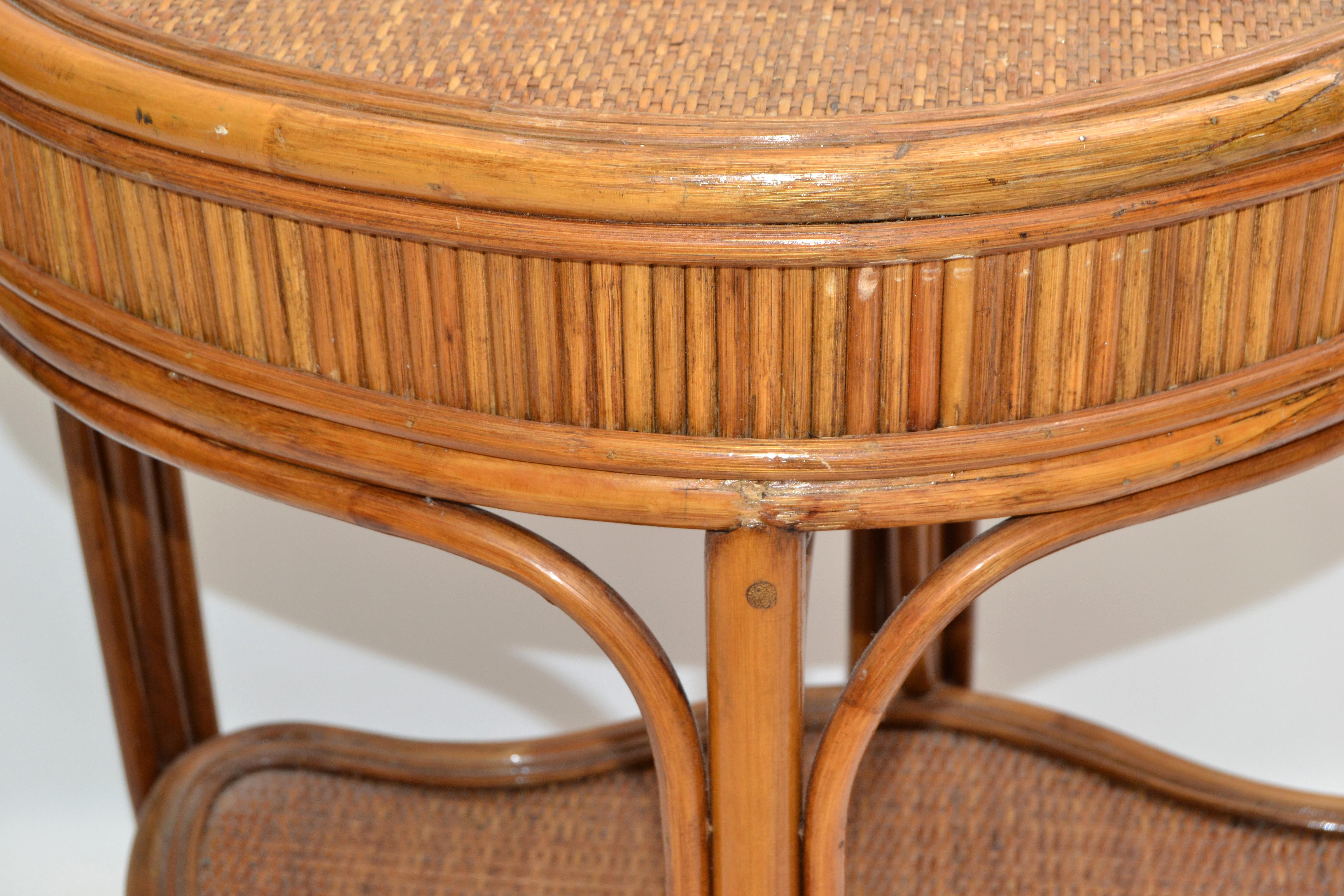 Chinoiserie Bamboo & Rattan Handmade Two-Tier Side, End Table Asian Modern 70s For Sale 6