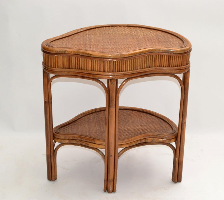 Chinoiserie Bamboo and Rattan Handmade TwoTier Side, End Table Asian