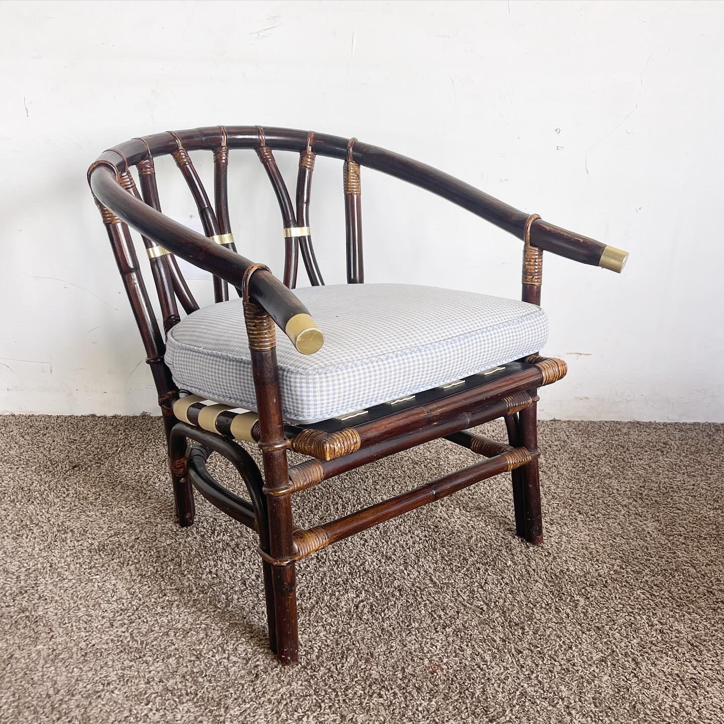 Philippine Chinoiserie Bamboo Rattan Ming Style Arm Lounge Chair For Sale