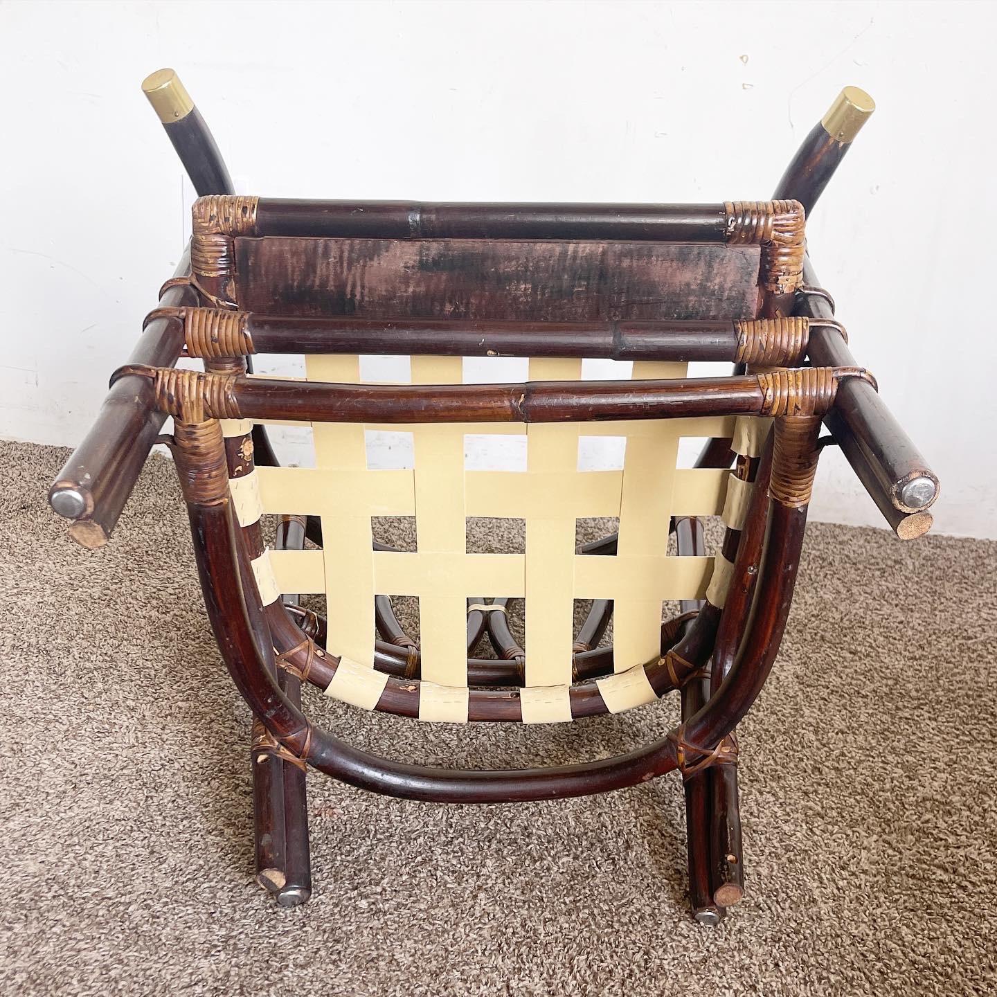 Chinoiserie Bamboo Rattan Ming Style Arm Lounge Chair In Good Condition For Sale In Delray Beach, FL