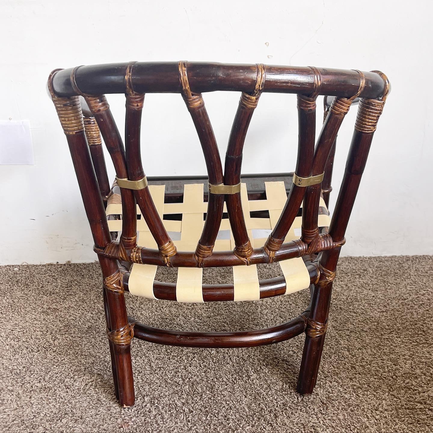 Late 20th Century Chinoiserie Bamboo Rattan Ming Style Arm Lounge Chair For Sale