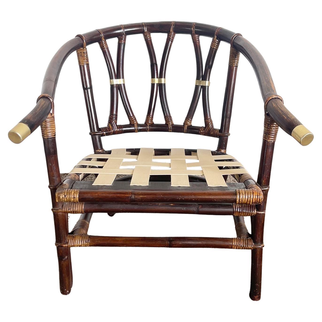 Chinoiserie Bamboo Rattan Ming Style Arm Lounge Chair For Sale
